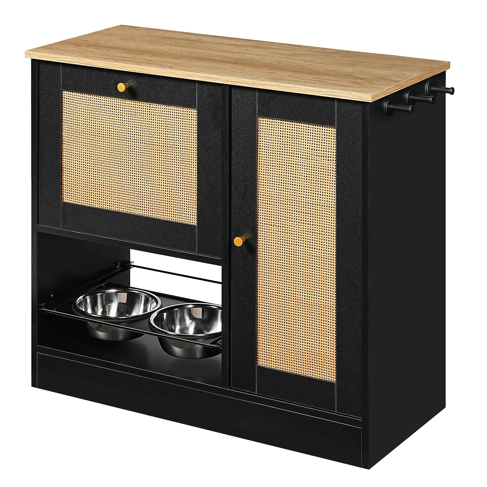 Feeding Station with 2 Lockers and Elevated Bowls Black - Image 11
