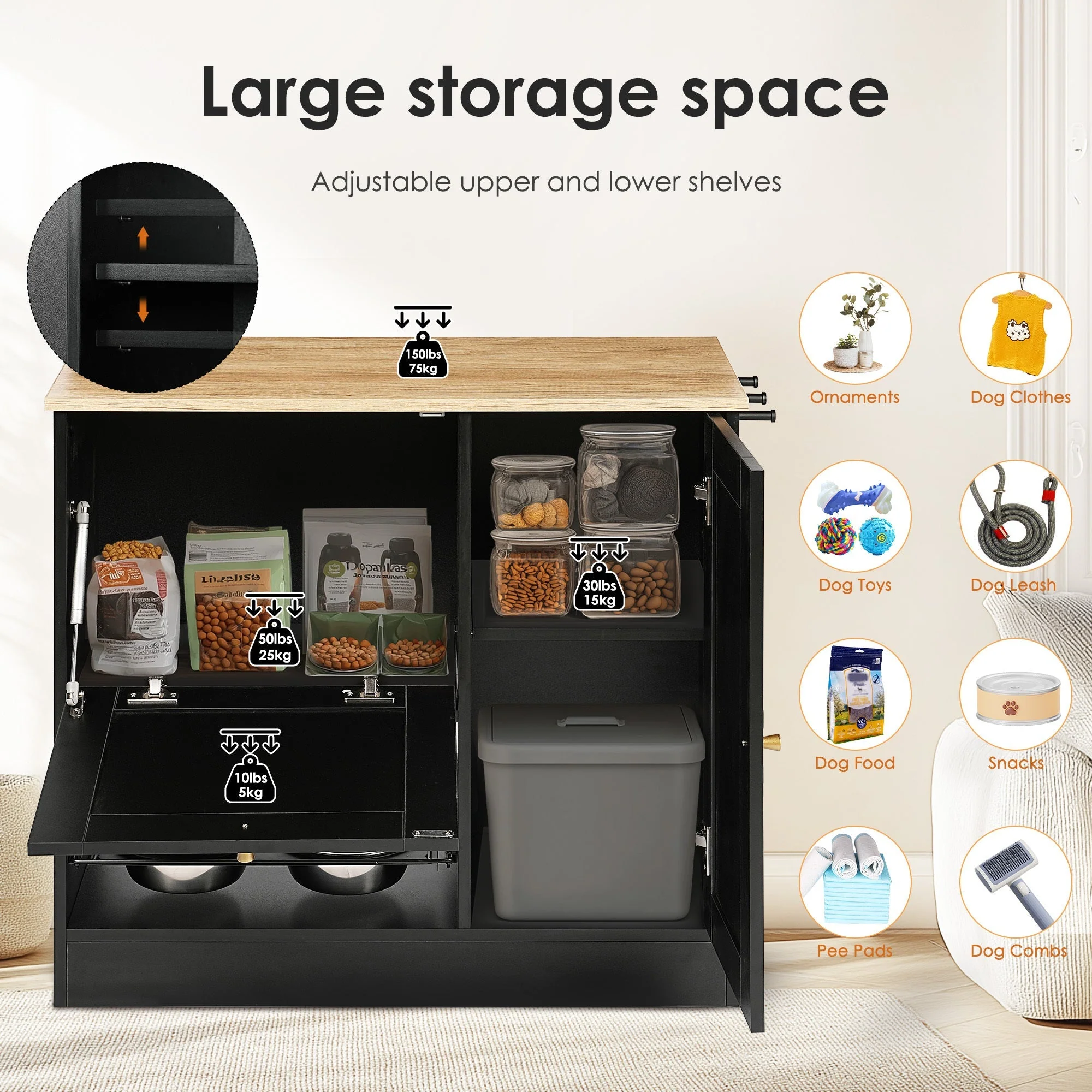 Feeding Station with 2 Lockers and Elevated Bowls Black - Image 12