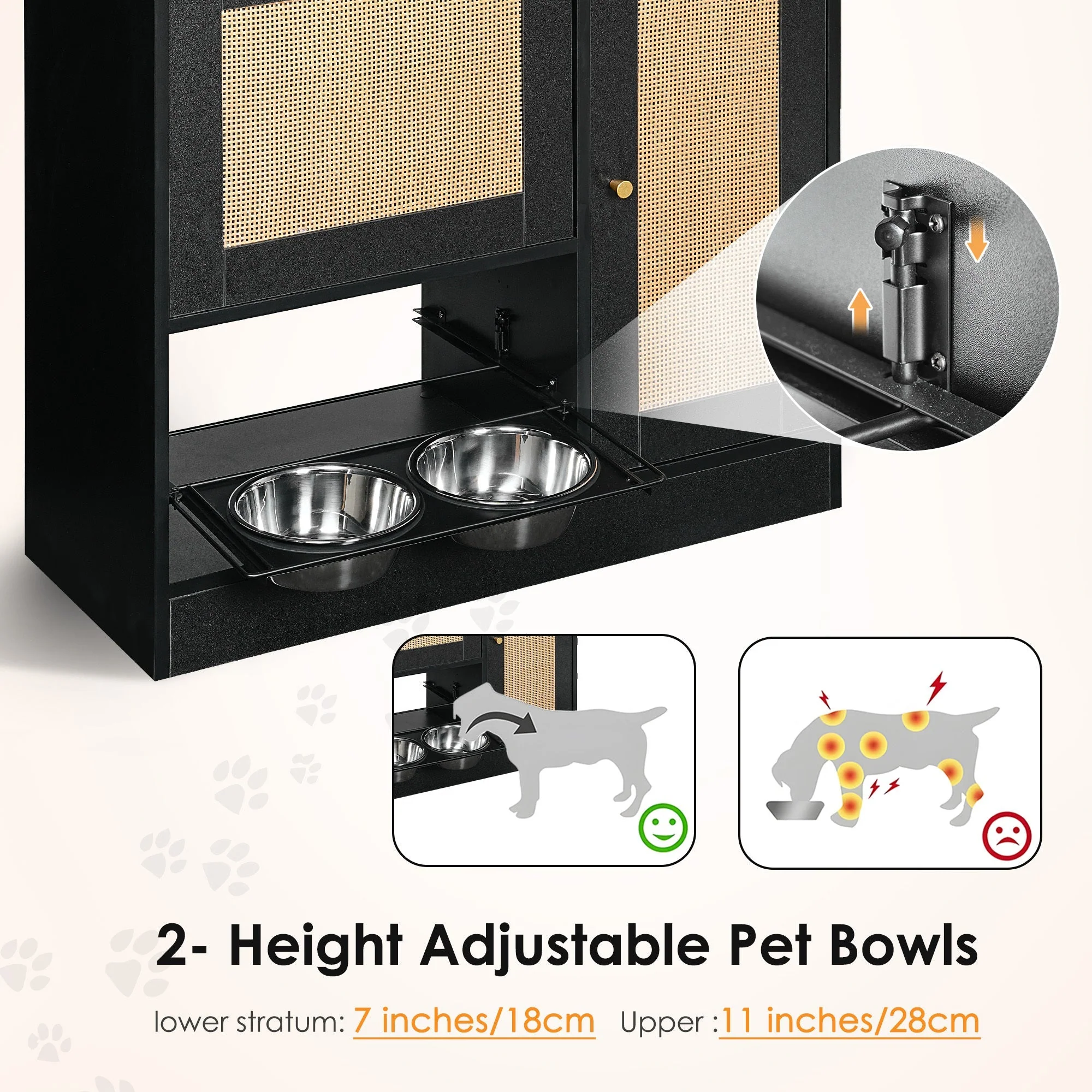 Feeding Station with 2 Lockers and Elevated Bowls Black - Image 13