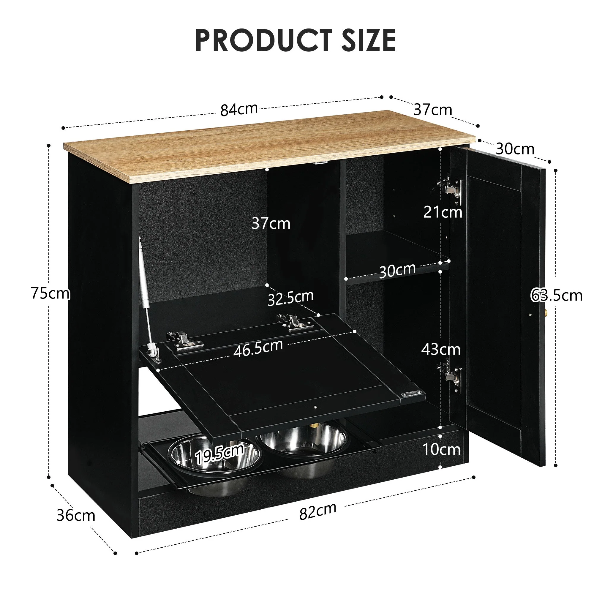 Feeding Station with 2 Lockers and Elevated Bowls Black - Image 7