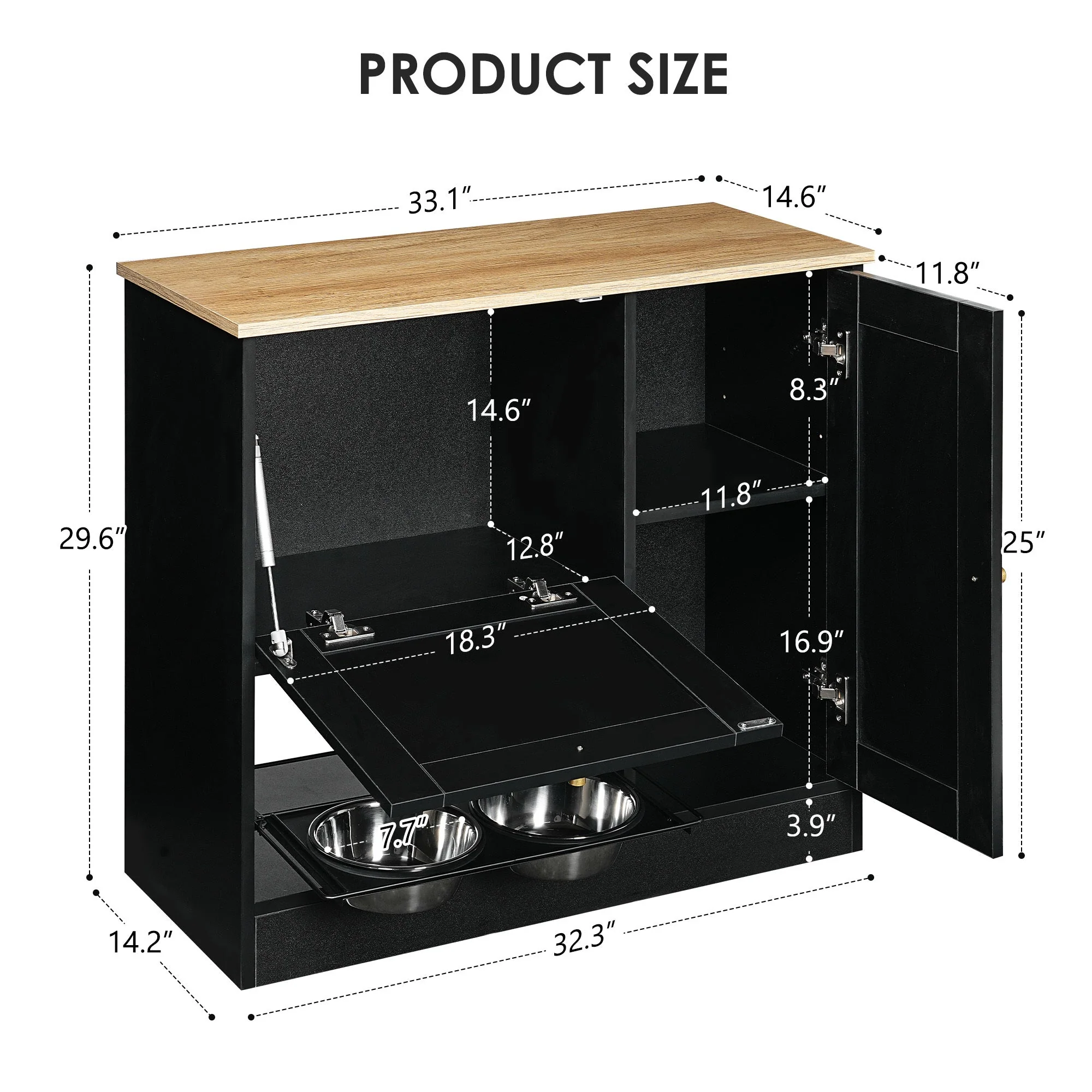 Feeding Station with 2 Lockers and Elevated Bowls Black - Image 8