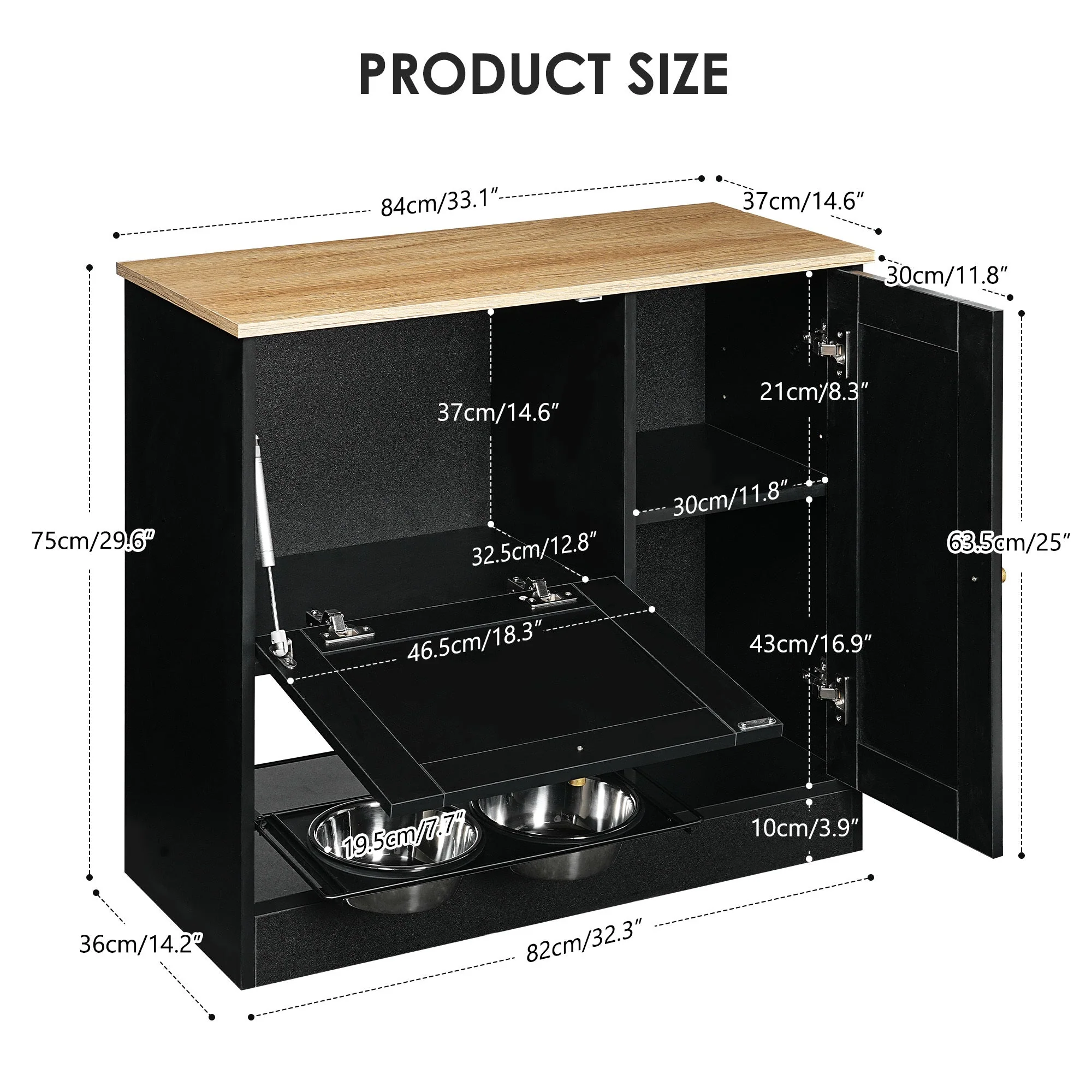 Feeding Station with 2 Lockers and Elevated Bowls Black - Image 9
