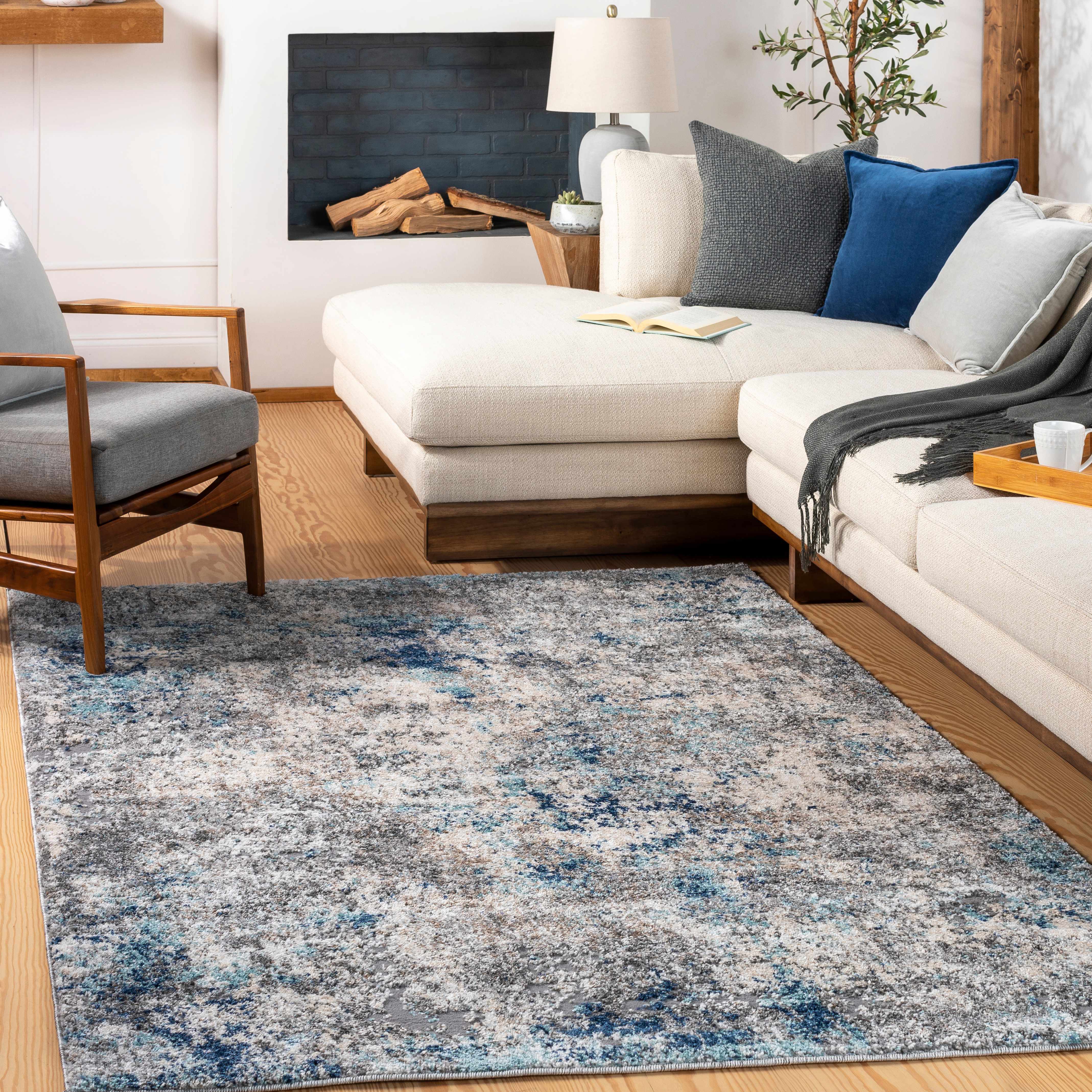 Findochty Blue&Gray Abstract Area Rug - Image 2