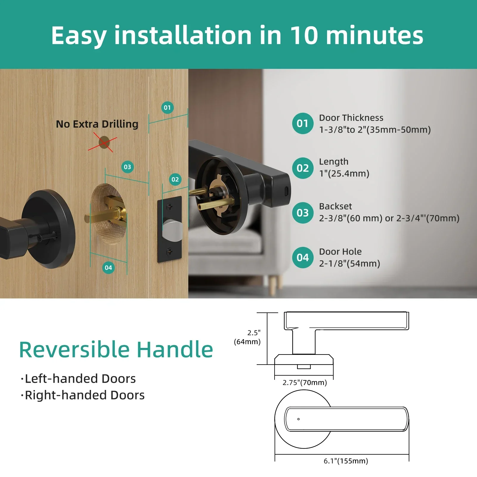 Fingerprint Smart Door Lock with App Control Touchscreen Keypad Passcode Unlock - Image 6