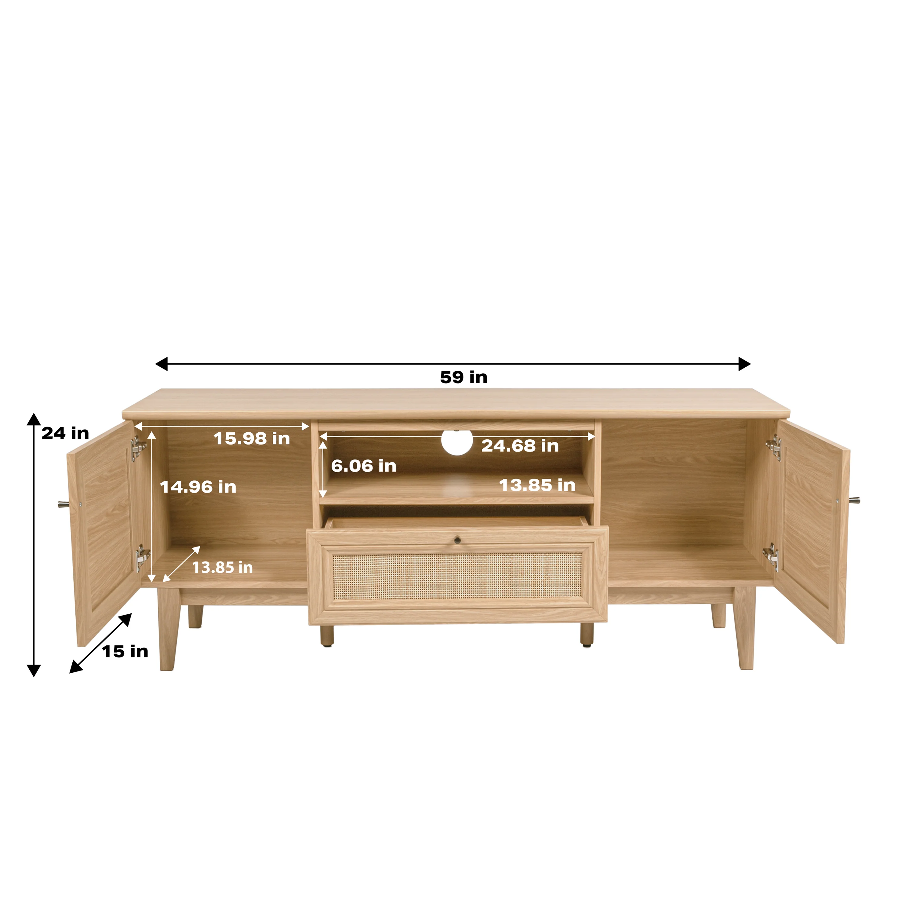Finley Farmhouse Caned TV Stand with Drawer and Storage Doors Fits TVs up to 65 in. with Cable Management - Image 4