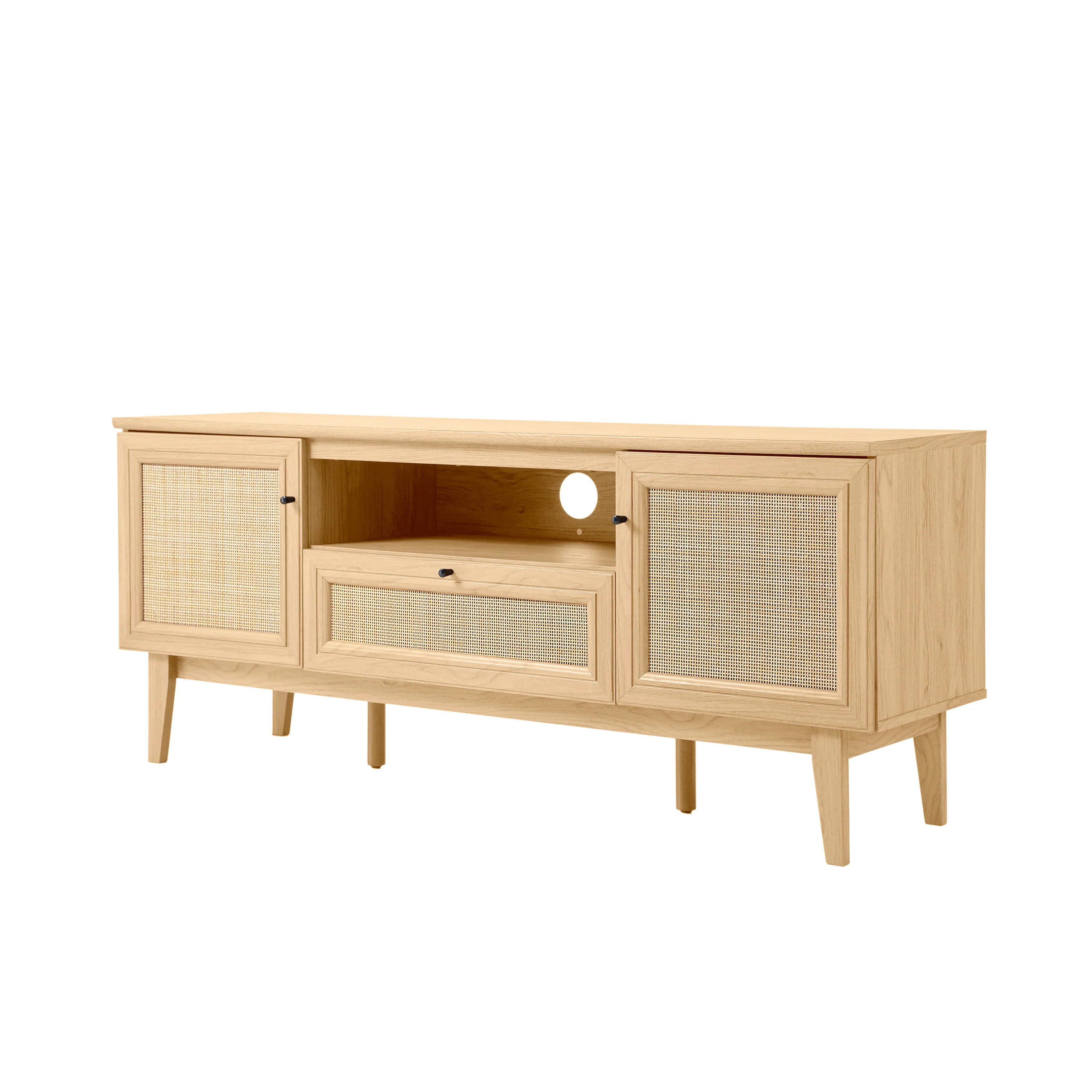 Finley Farmhouse Caned TV Stand with Drawer and Storage Doors Fits TVs up to 65 in. with Cable Management - Image 5