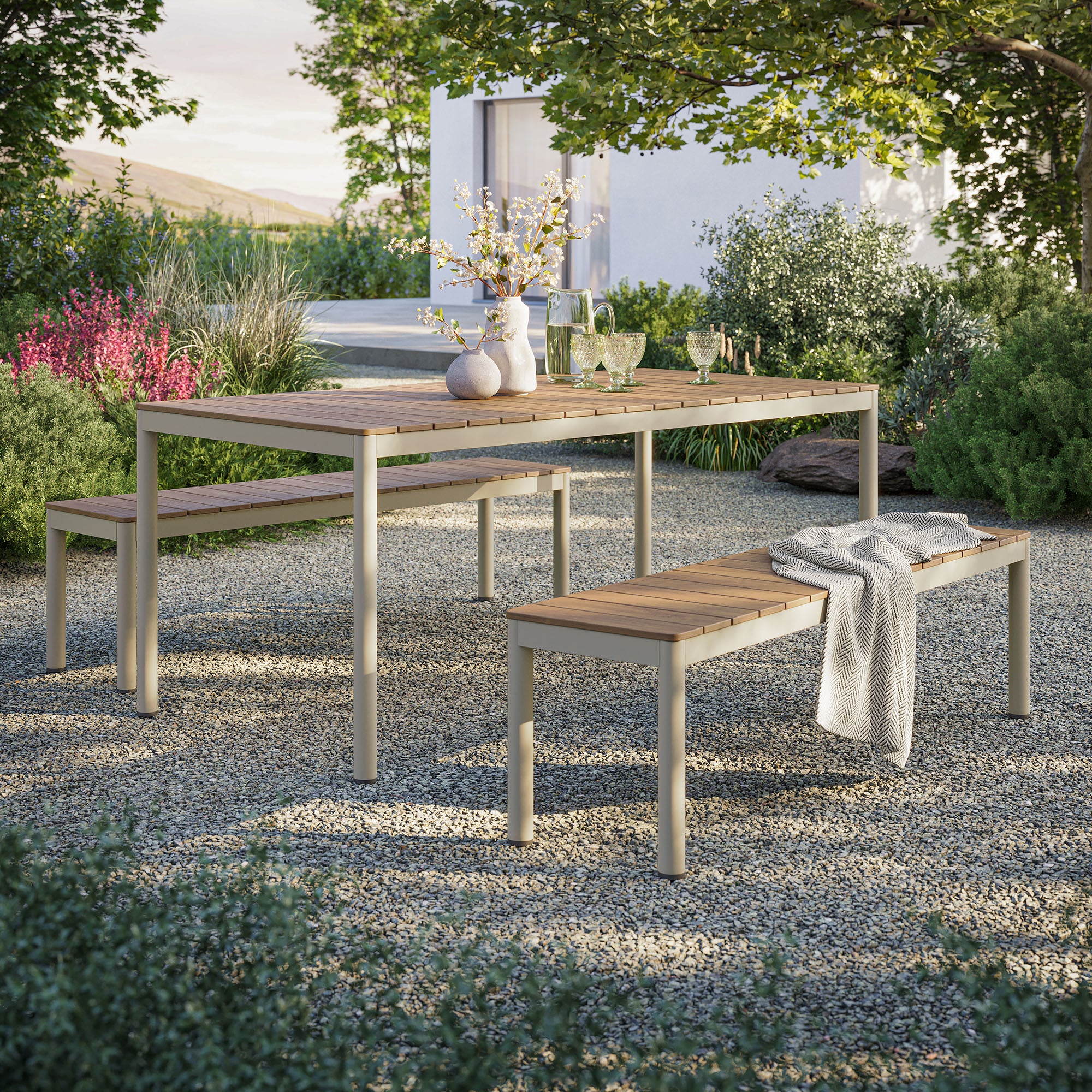 Finn Outdoor Patio Aluminum Faux Wood Dining Set with Benches by Modway - Image 6