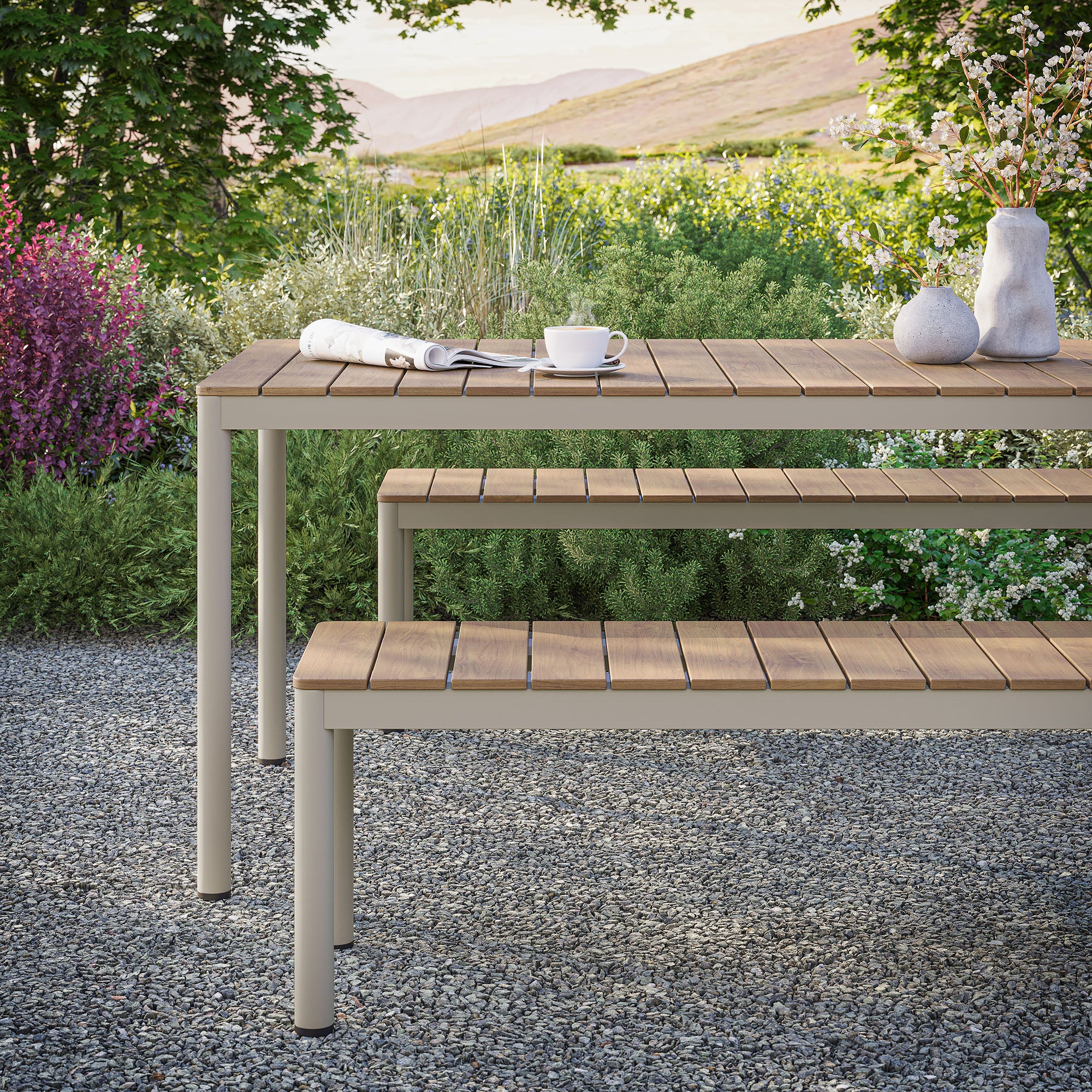 Finn Outdoor Patio Aluminum Faux Wood Dining Set with Benches by Modway - Image 7