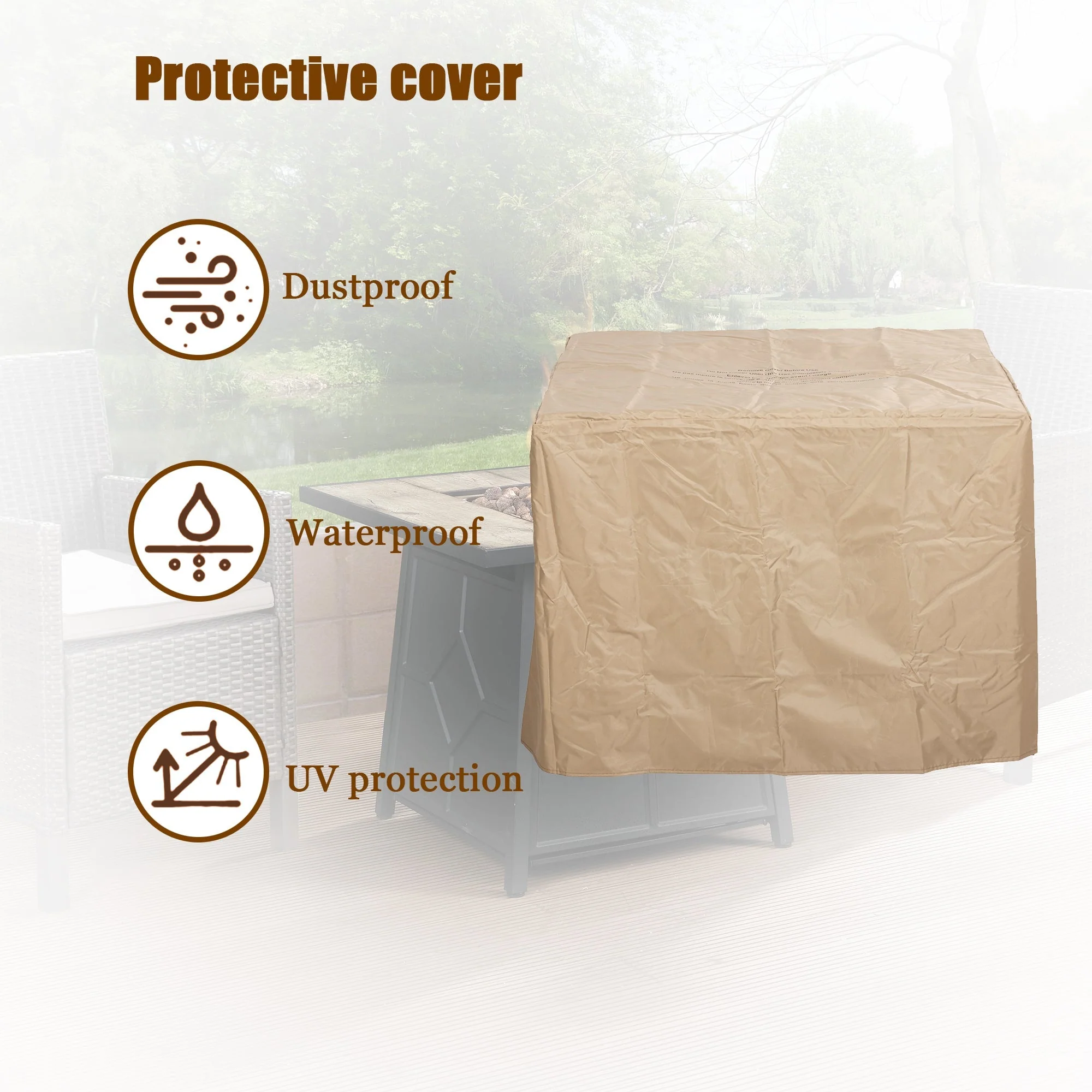 Fire Pit Table 28-Inch Square 40,000 BTU Propane Gas with Waterproof Cover - Image 3
