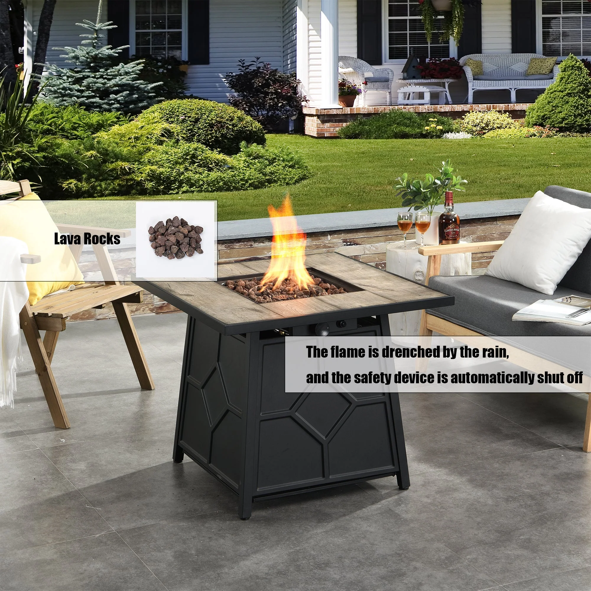 Fire Pit Table 28-Inch Square 40,000 BTU Propane Gas with Waterproof Cover - Image 4