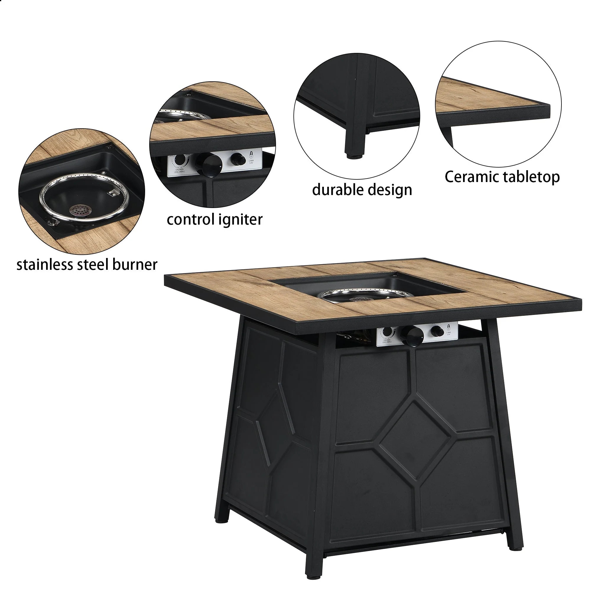 Fire Pit Table 28-Inch Square 40,000 BTU Propane Gas with Waterproof Cover - Image 5