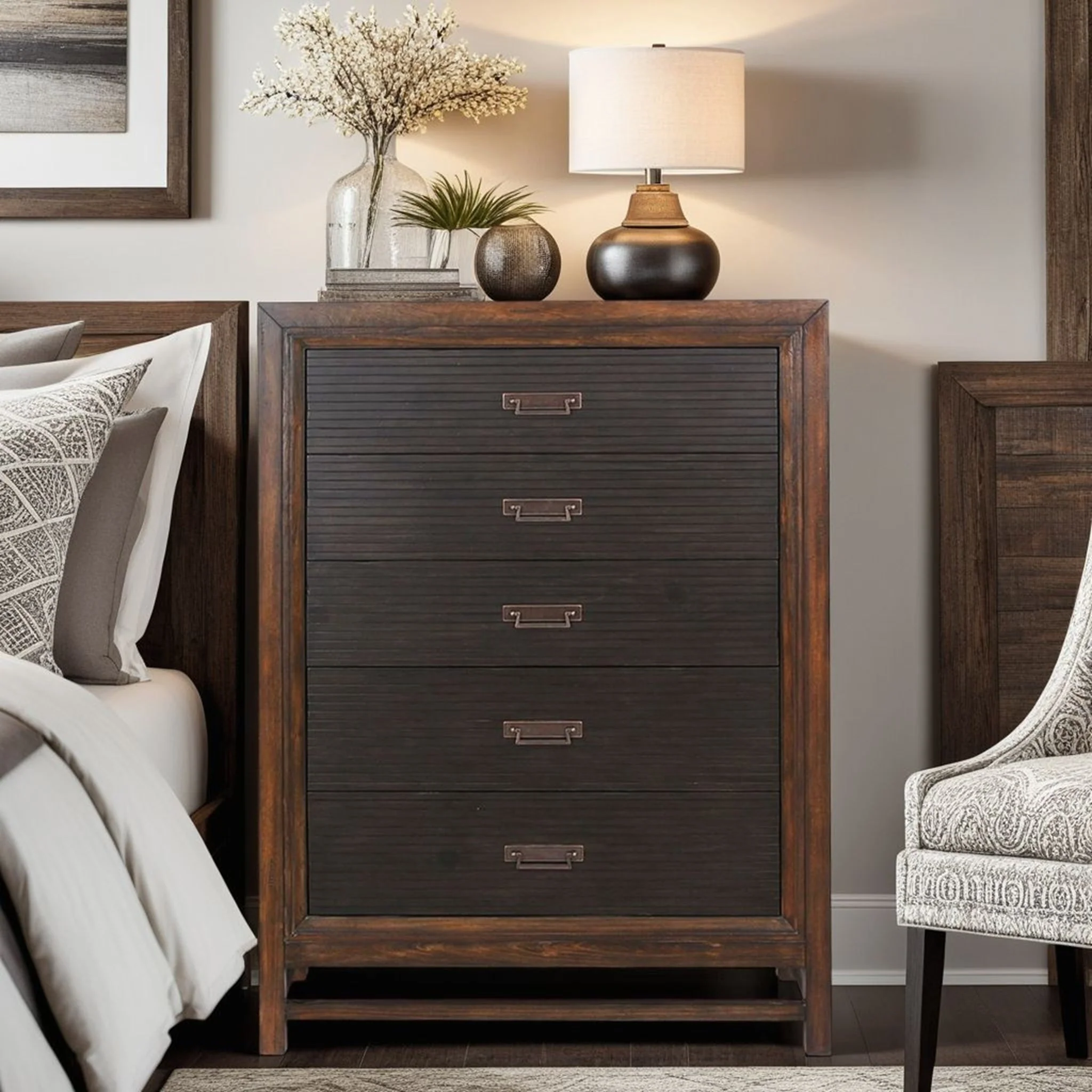 Five-Drawer Chest No Assembly Required Two-Tone Finish - Image 3