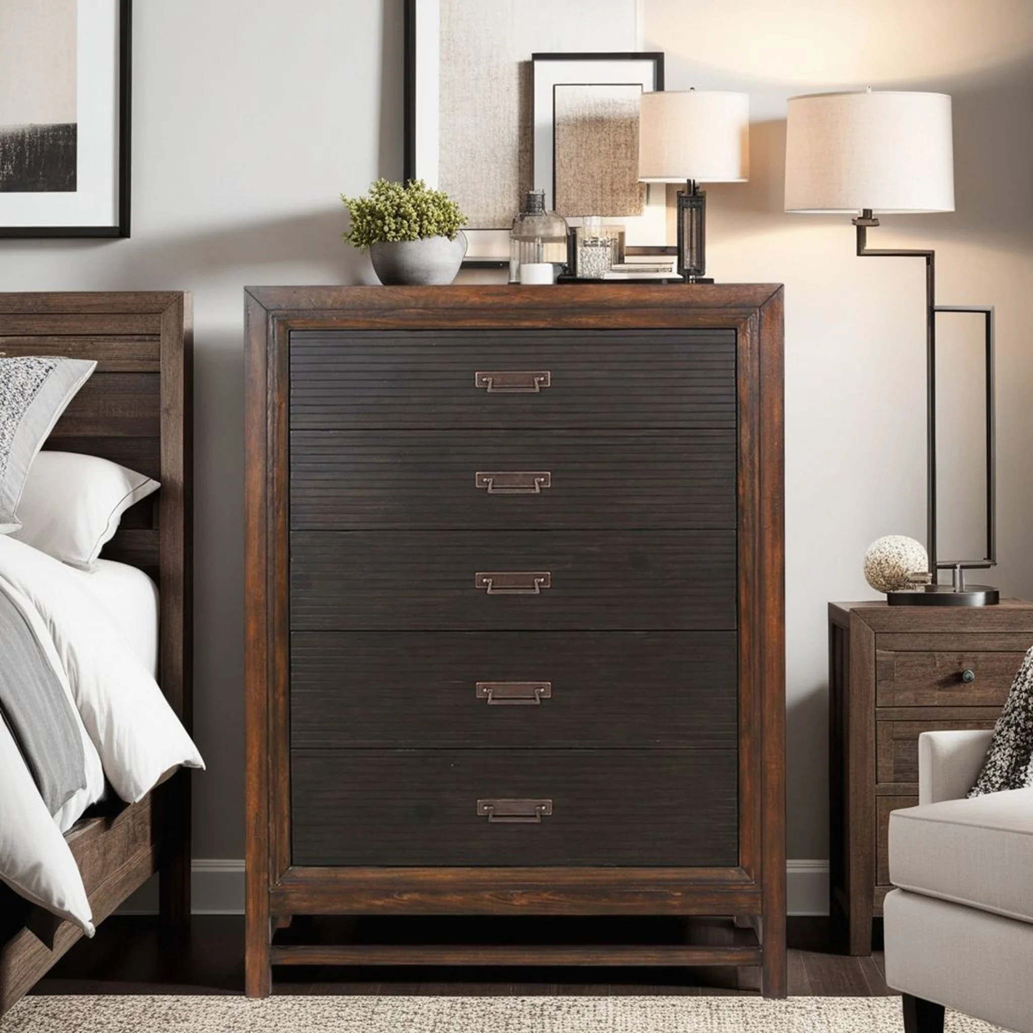 Five-Drawer Chest No Assembly Required Two-Tone Finish - Image 5
