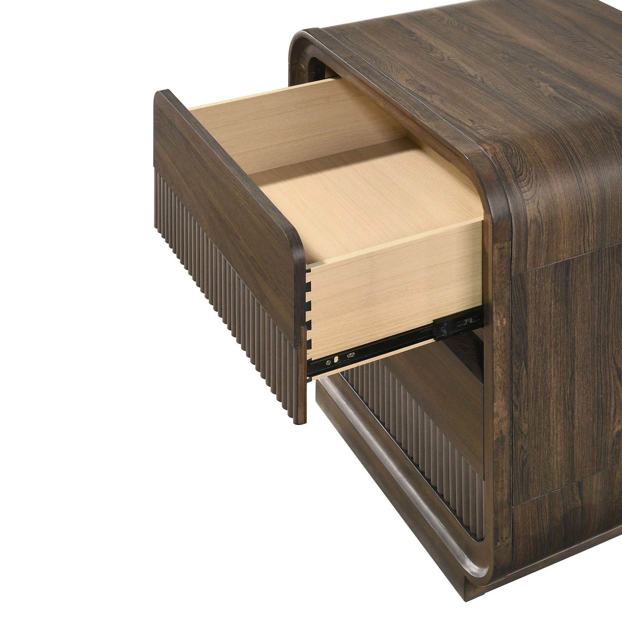 Flair Rounded Edges Nightstand, 2 Drawer Storage - Brown - Image 2