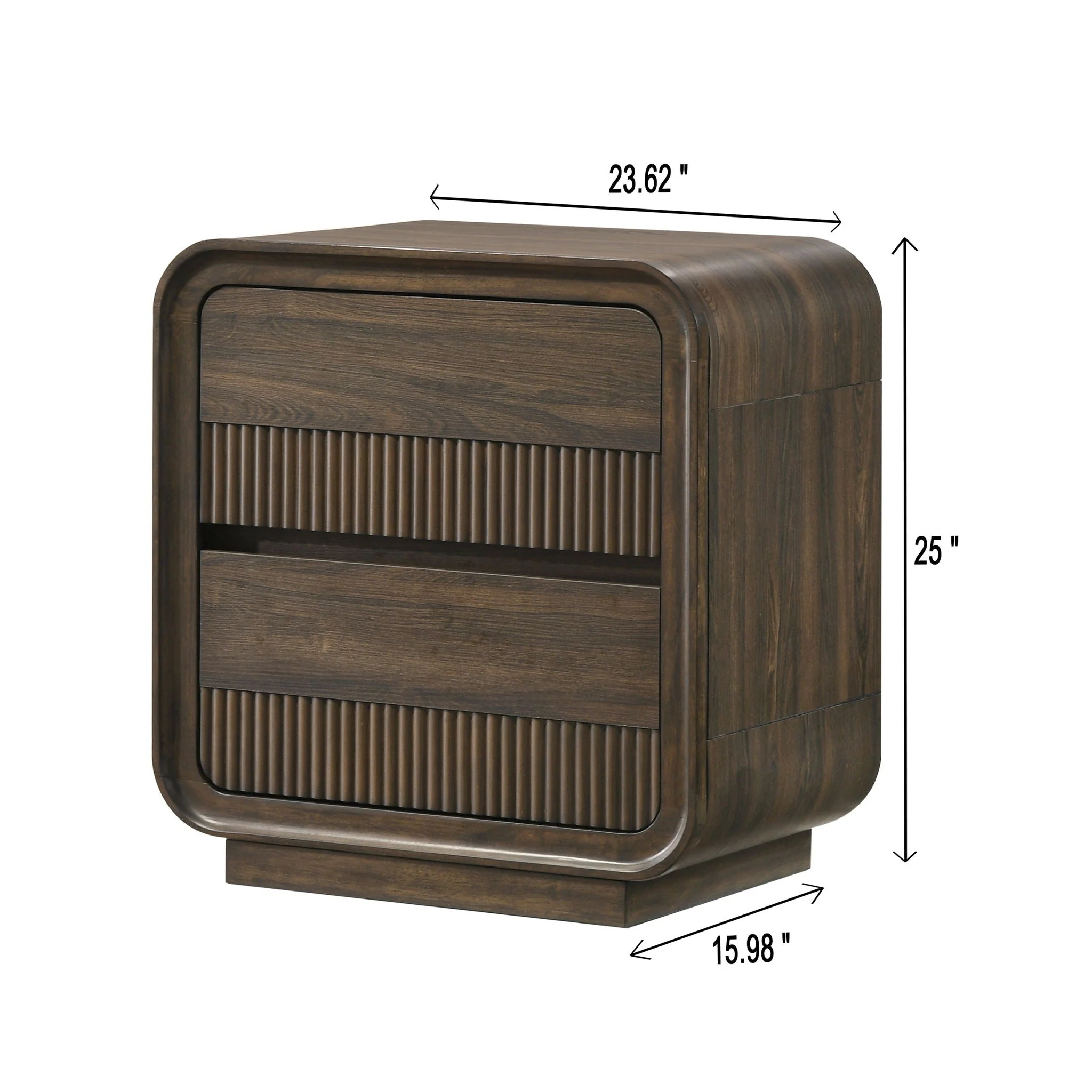 Flair Rounded Edges Nightstand, 2 Drawer Storage - Brown - Image 4
