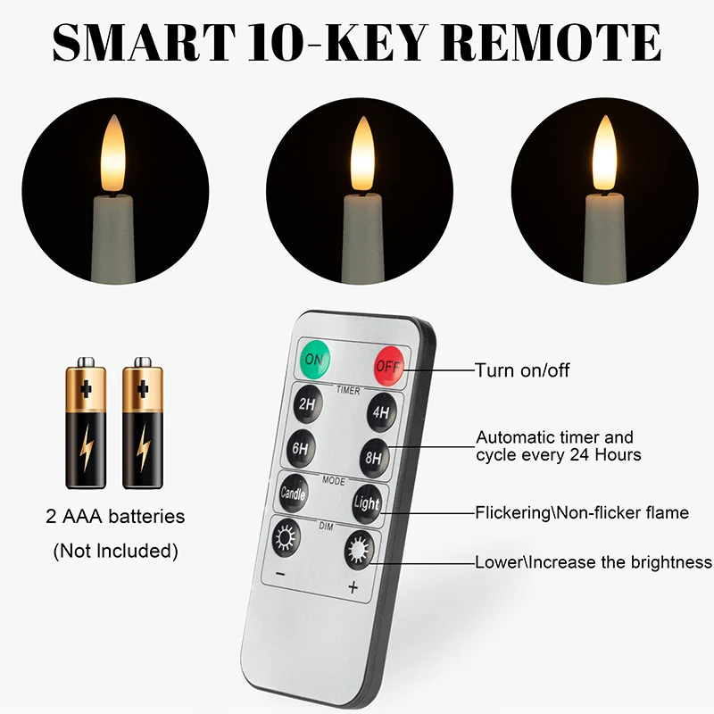 Flameless LED Taper Candles Battery Operated Flickering Set for Decor - Image 6