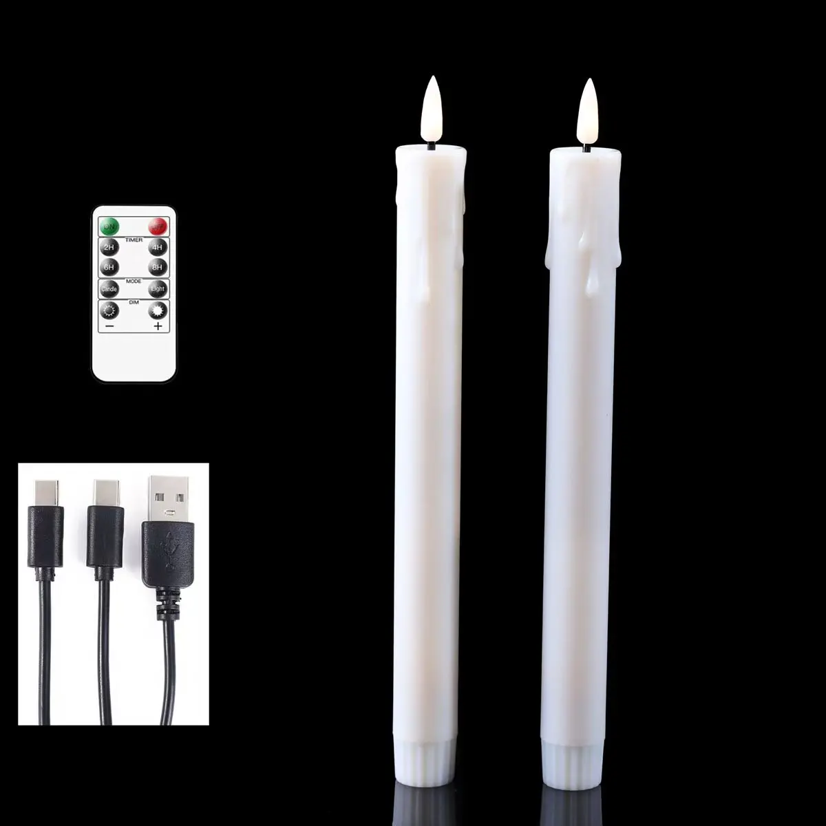 Flameless LED Taper Candles Remote USB Rechargeable Warm White 10 Inch Set - Image 8