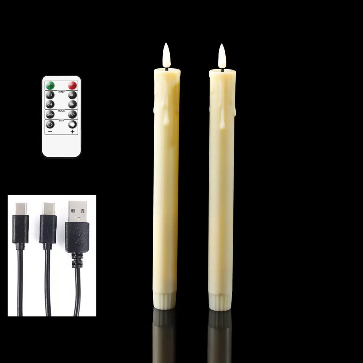 Flameless LED Taper Candles Remote USB Rechargeable Warm White 10 Inch Set - Image 9