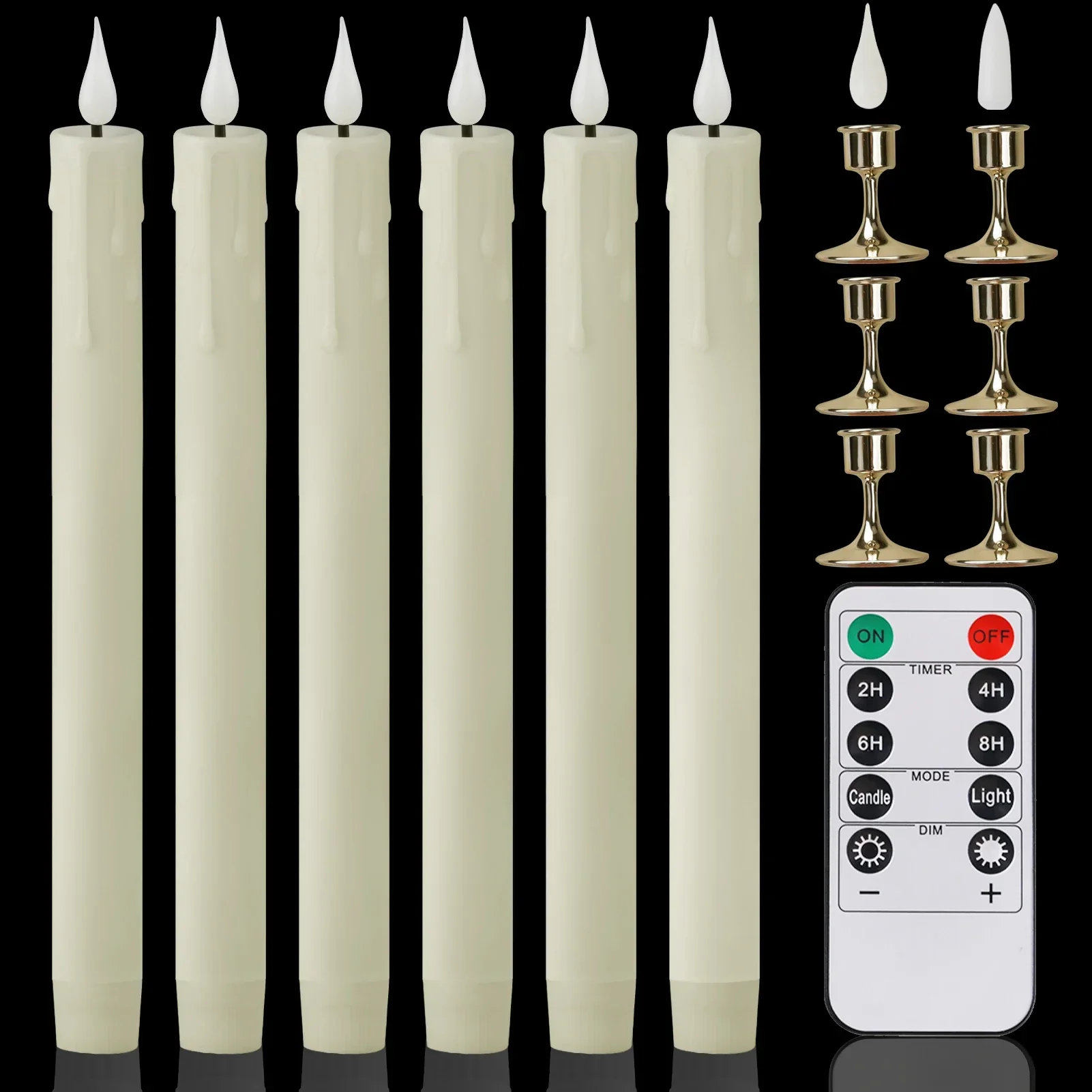 Flameless LED Taper Candles with Remote Flickering Battery Operated Set - Image 11