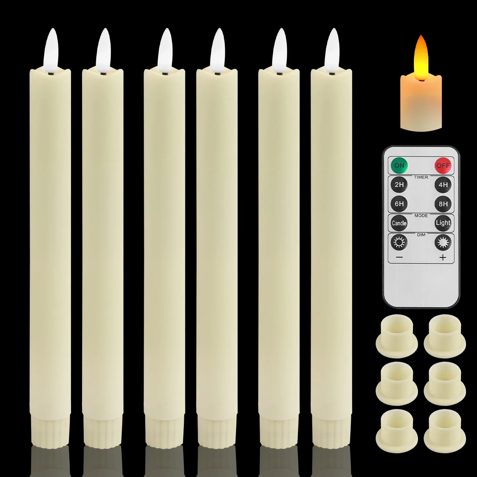 Flameless LED Taper Candles with Remote Flickering Battery Operated Set - Image 20