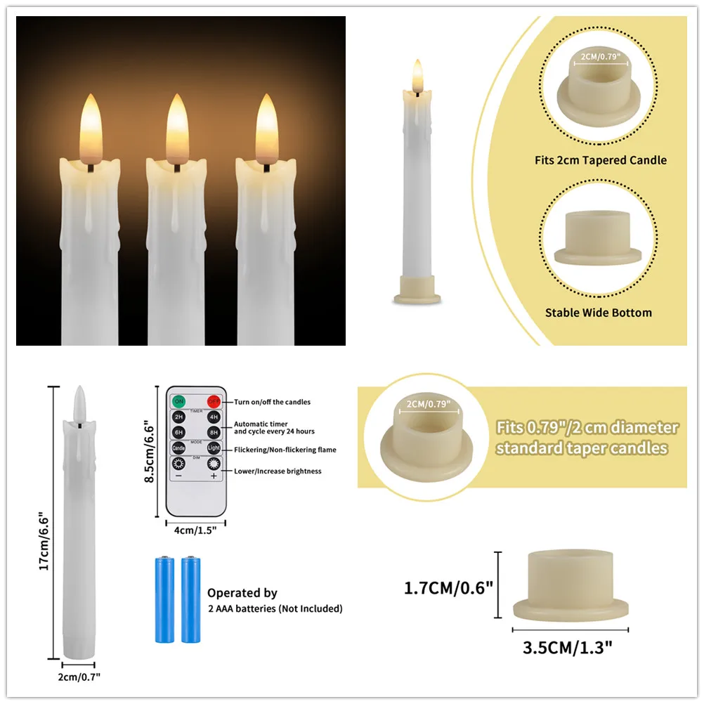 Flameless LED Taper Candles with Remote Flickering Battery Operated Set - Image 3