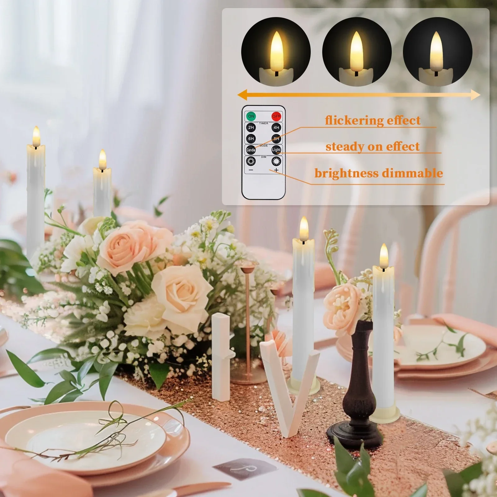 Flameless LED Taper Candles with Remote Flickering Battery Operated Set - Image 4