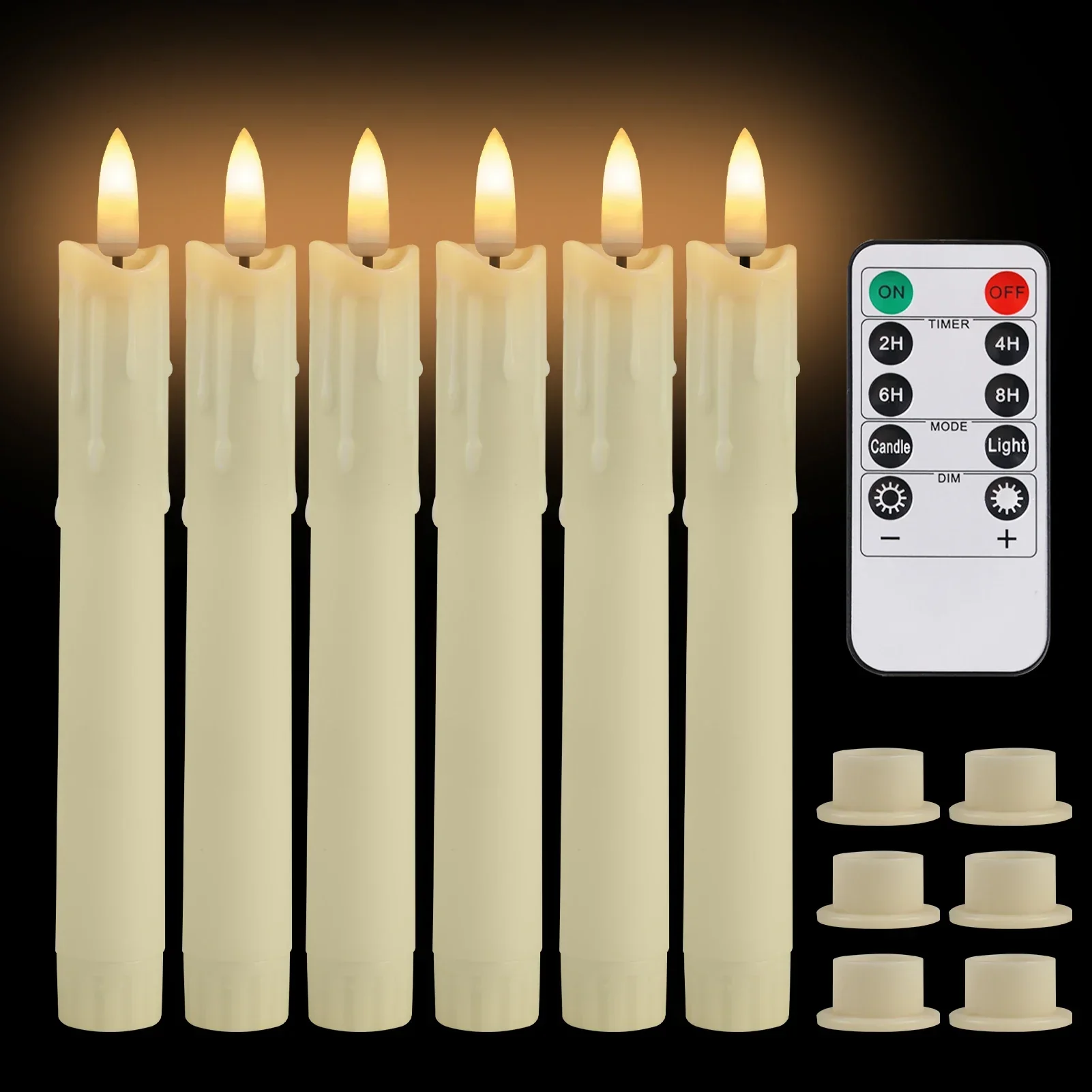 Flameless LED Taper Candles with Remote Flickering Battery Operated Set - Image 7