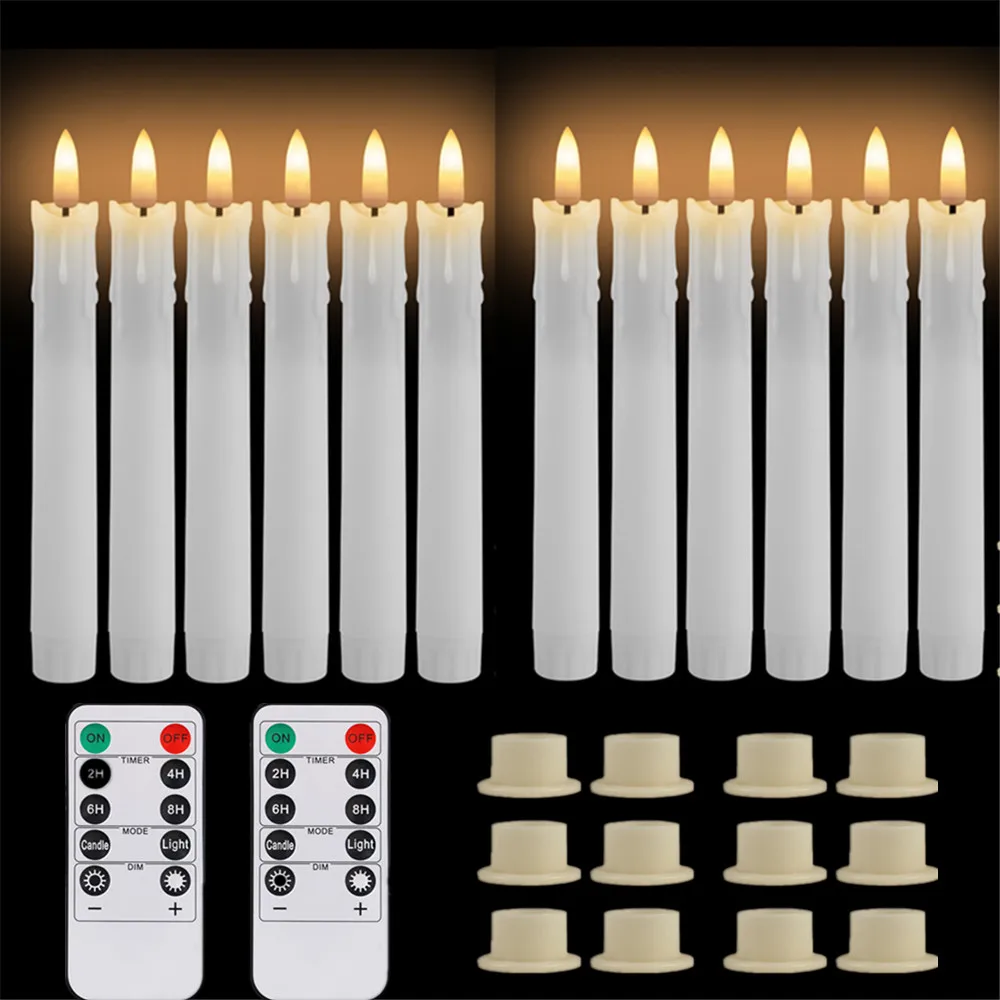 Flameless LED Taper Candles with Remote Flickering Battery Operated Set - Image 8