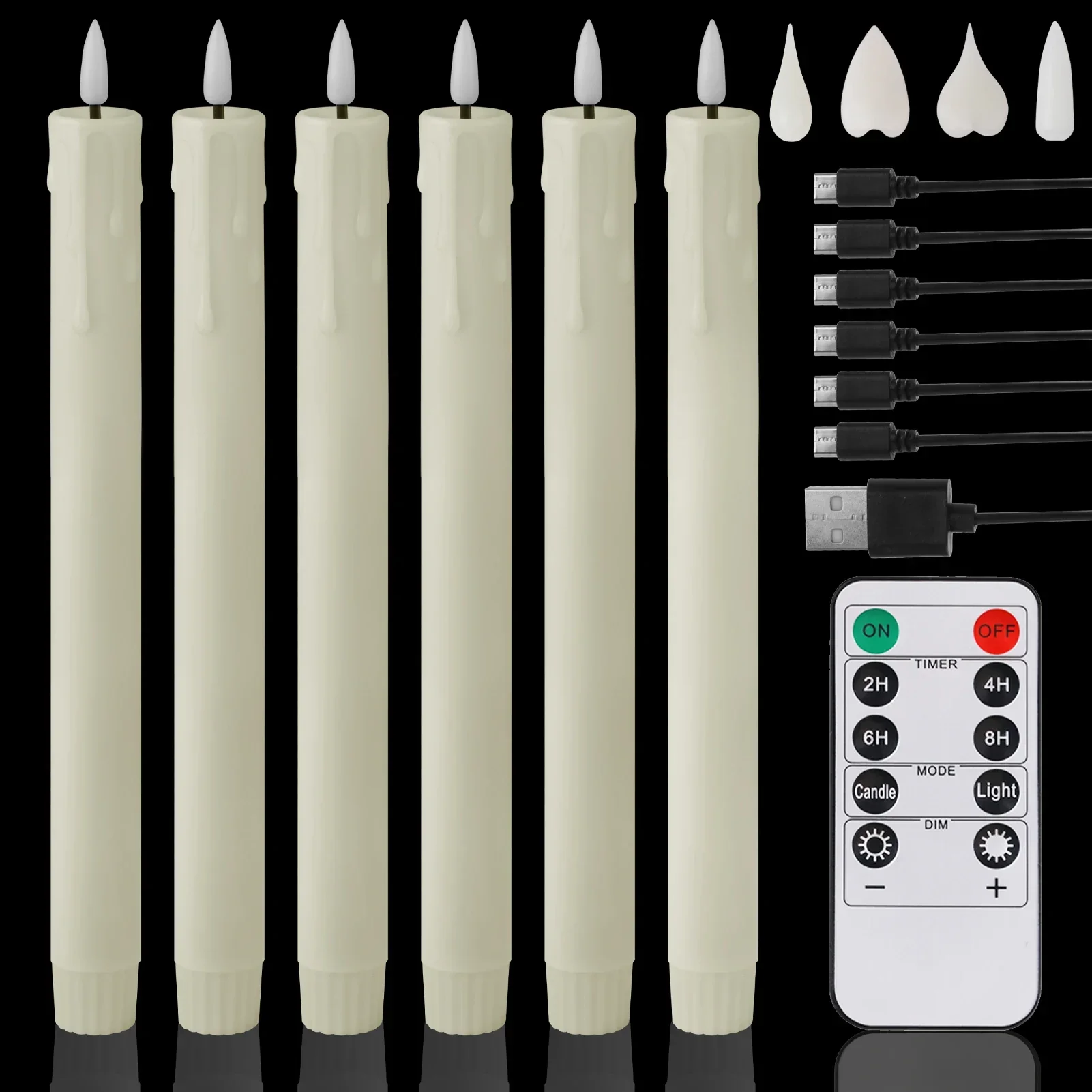 Flameless LED Taper Candles with Remote Flickering Battery Operated Set - Image 9