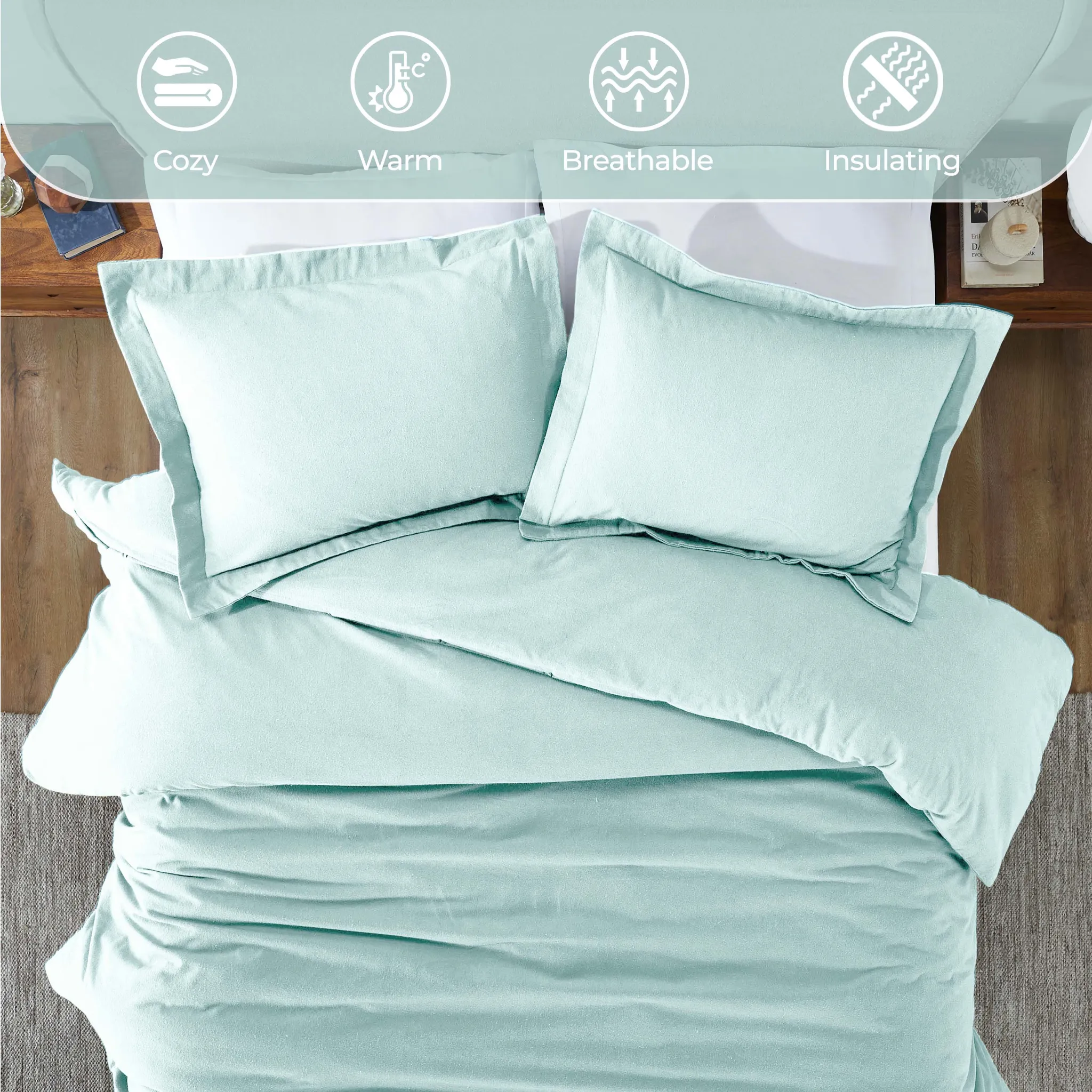 Flannel Cotton Modern Solid Fuzzy Duvet Cover Set With Pillow Shams - Image 20