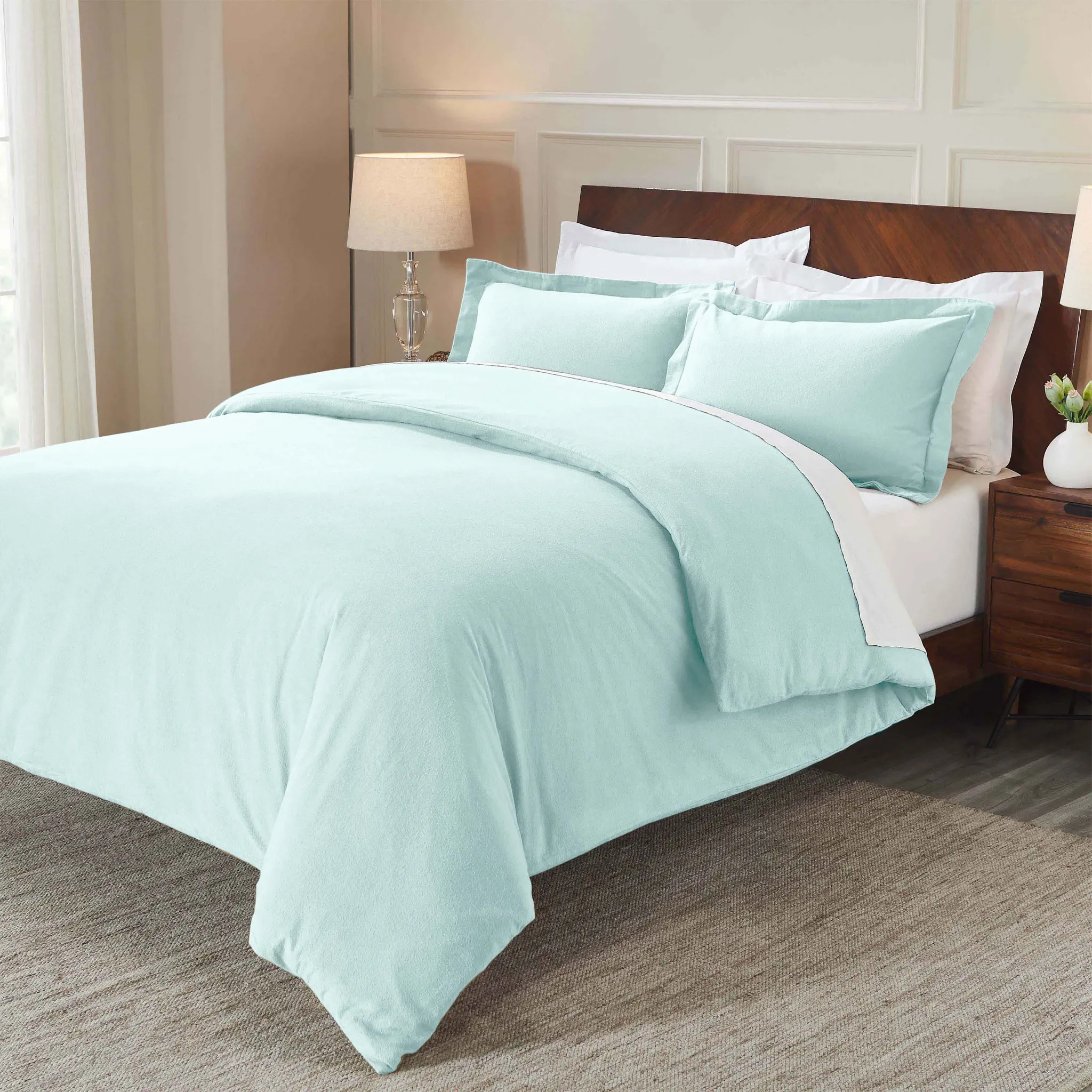 Flannel Cotton Modern Solid Fuzzy Duvet Cover Set With Pillow Shams - Image 26