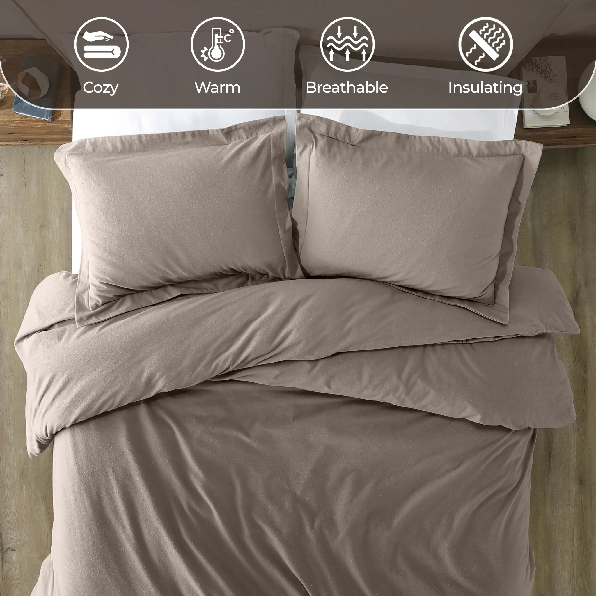 Flannel Cotton Modern Solid Fuzzy Duvet Cover Set With Pillow Shams - Image 29
