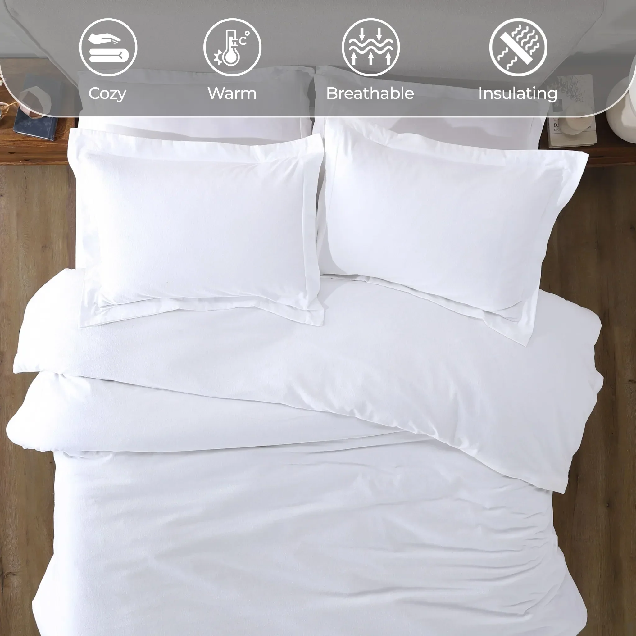 Flannel Cotton Modern Solid Fuzzy Duvet Cover Set With Pillow Shams - Image 3
