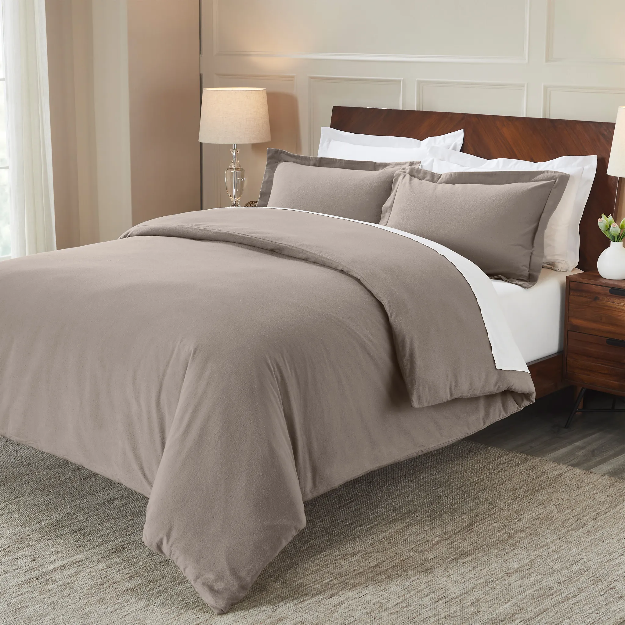 Flannel Cotton Modern Solid Fuzzy Duvet Cover Set With Pillow Shams - Image 35