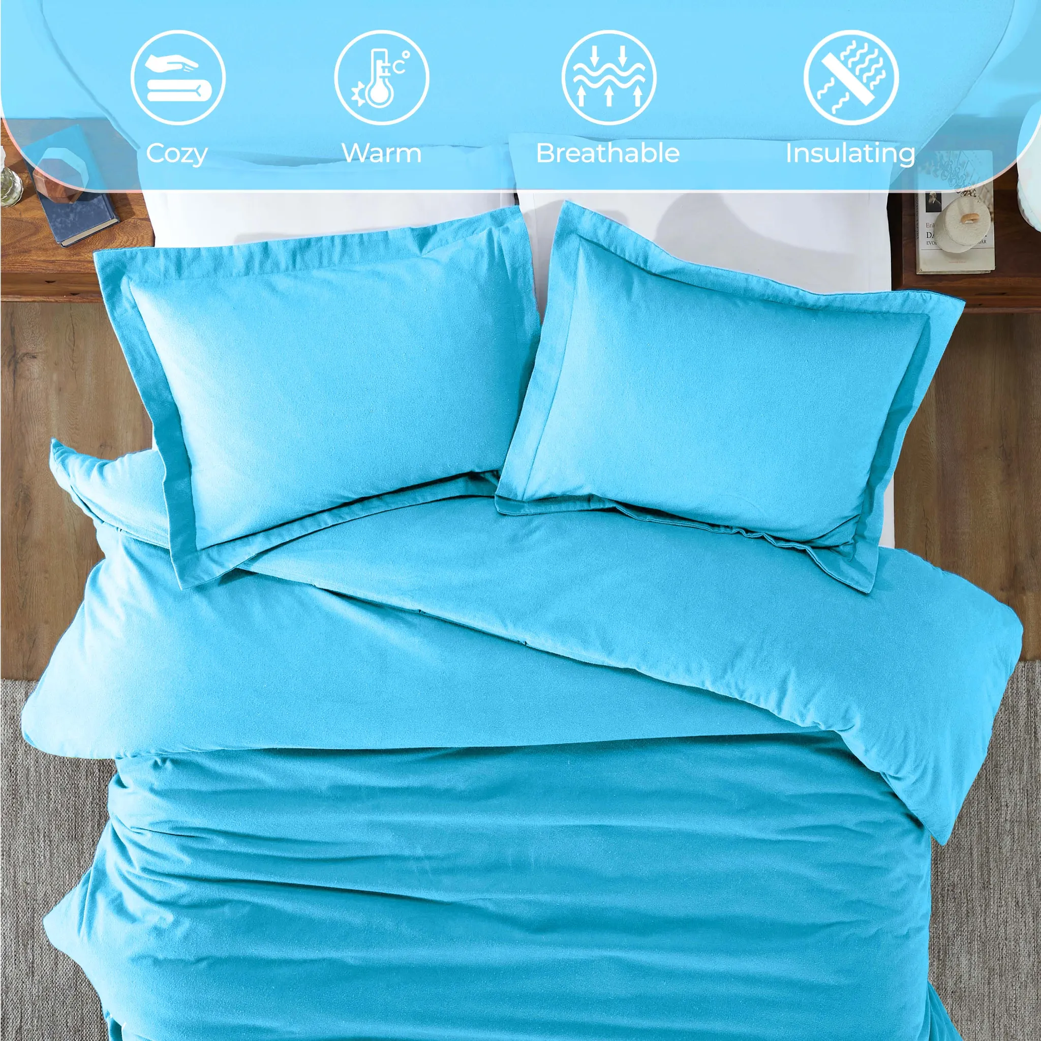 Flannel Cotton Modern Solid Fuzzy Duvet Cover Set With Pillow Shams - Image 38