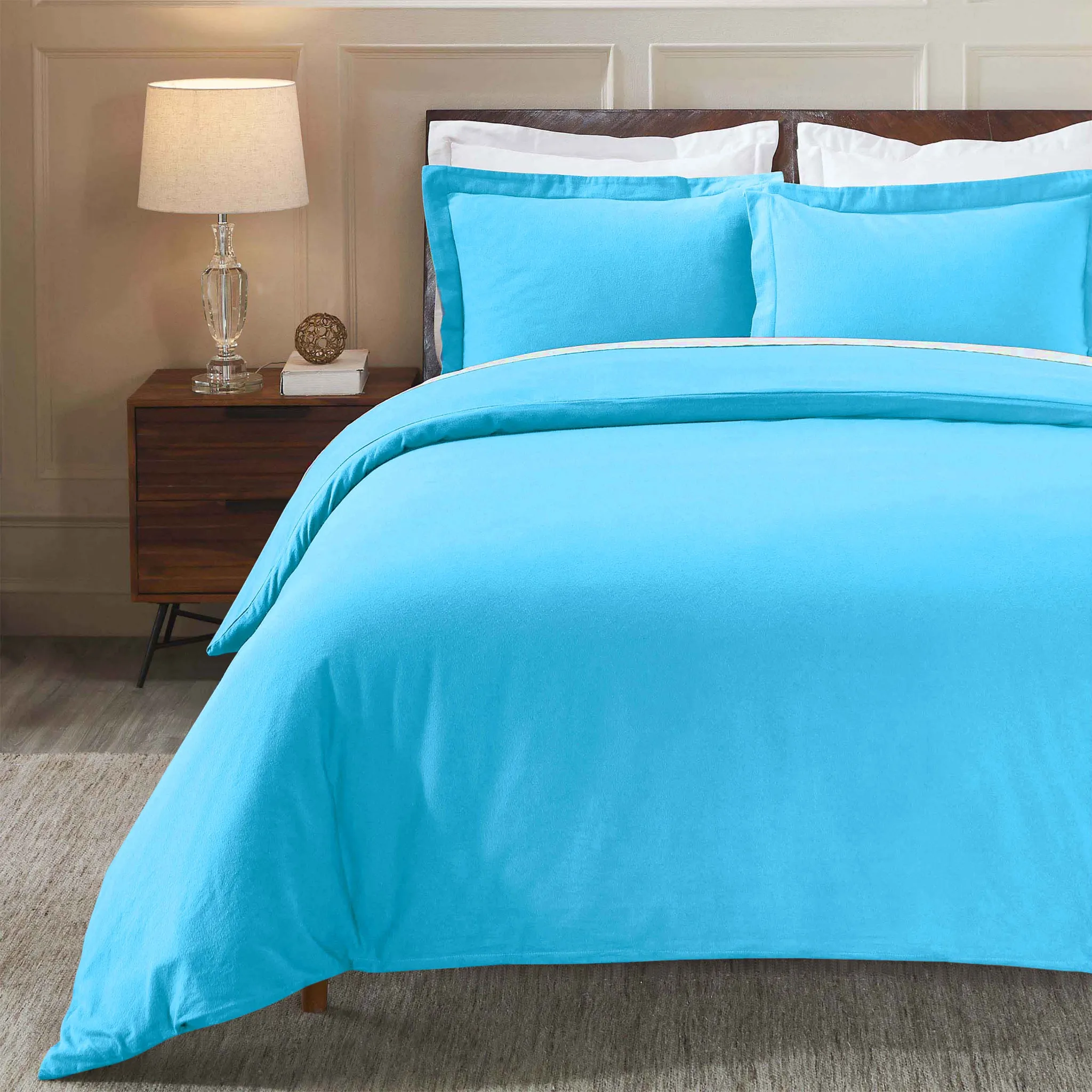 Flannel Cotton Modern Solid Fuzzy Duvet Cover Set With Pillow Shams - Image 43
