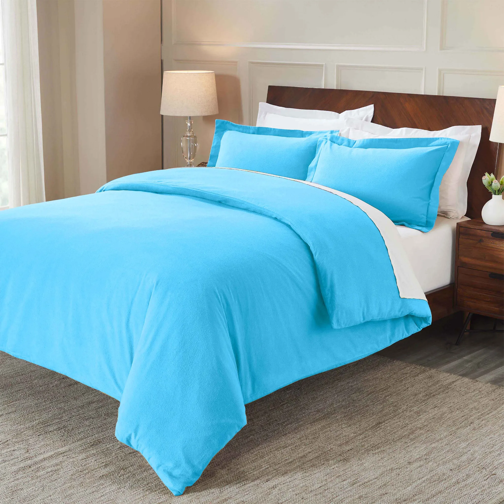 Flannel Cotton Modern Solid Fuzzy Duvet Cover Set With Pillow Shams - Image 44
