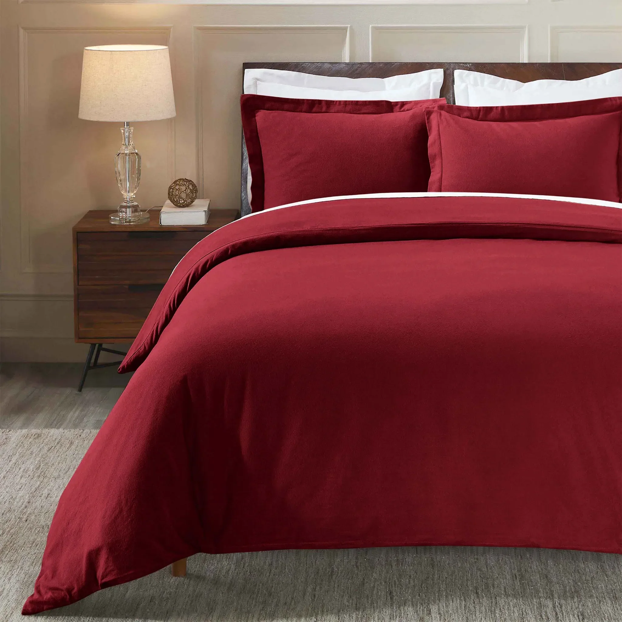 Flannel Cotton Modern Solid Fuzzy Duvet Cover Set With Pillow Shams - Image 52