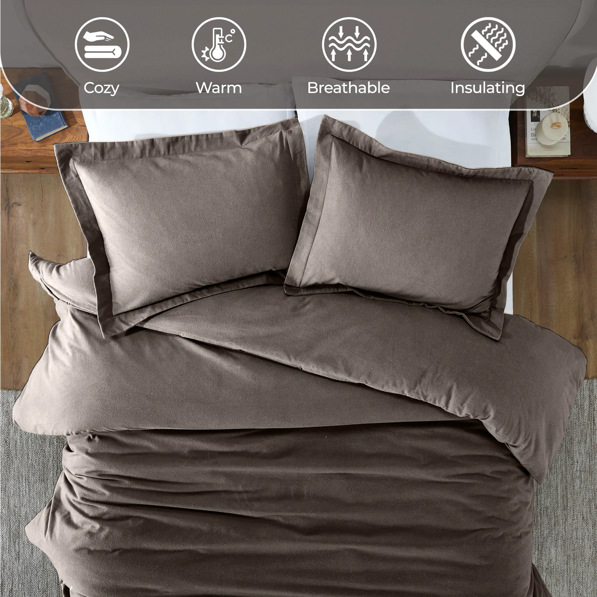 Flannel Cotton Modern Solid Fuzzy Duvet Cover Set With Pillow Shams - Image 56