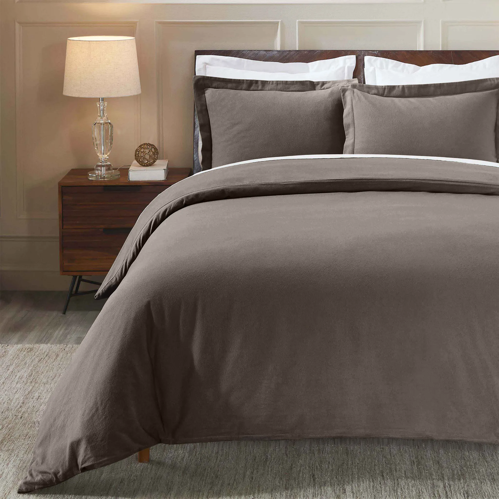 Flannel Cotton Modern Solid Fuzzy Duvet Cover Set With Pillow Shams - Image 61