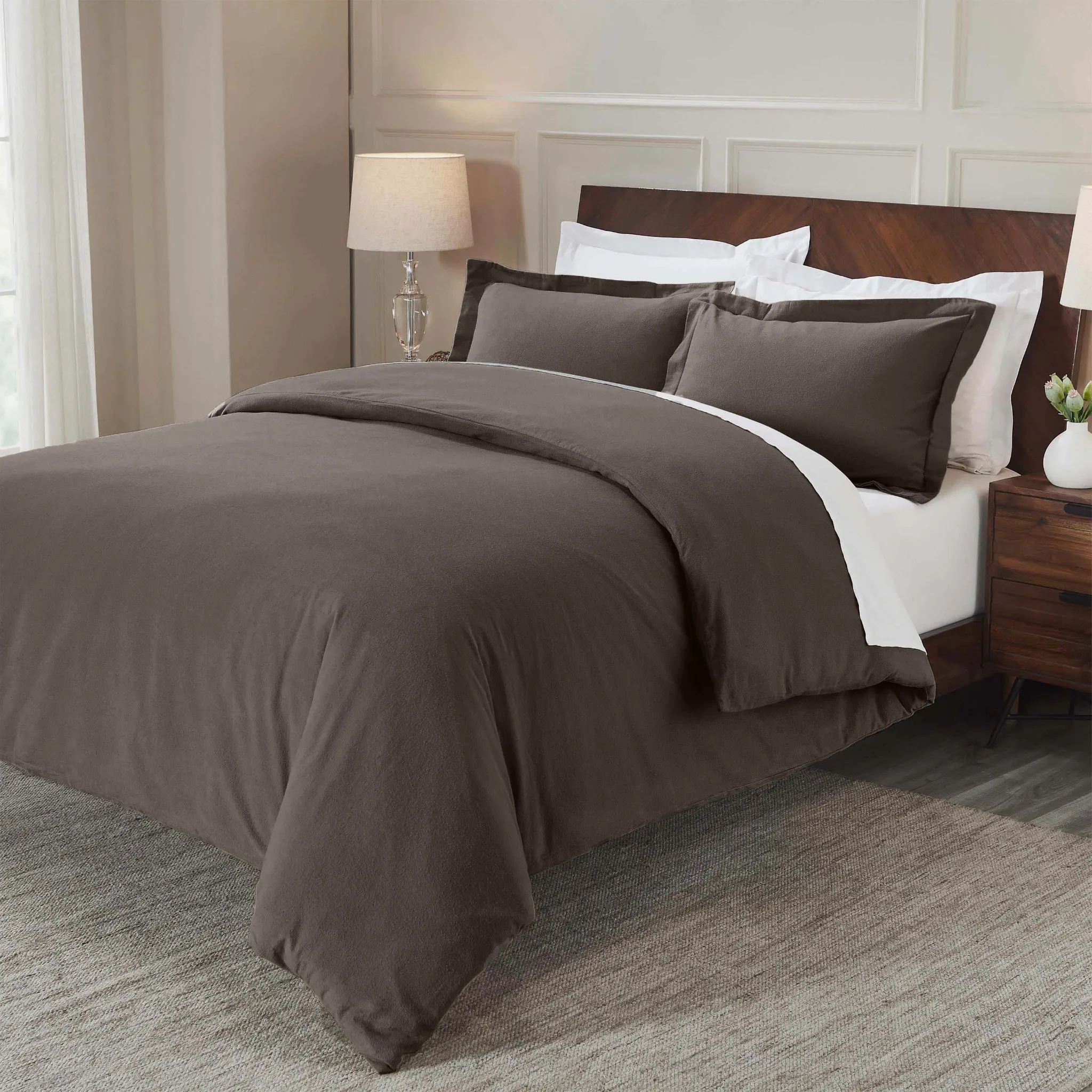 Flannel Cotton Modern Solid Fuzzy Duvet Cover Set With Pillow Shams - Image 62