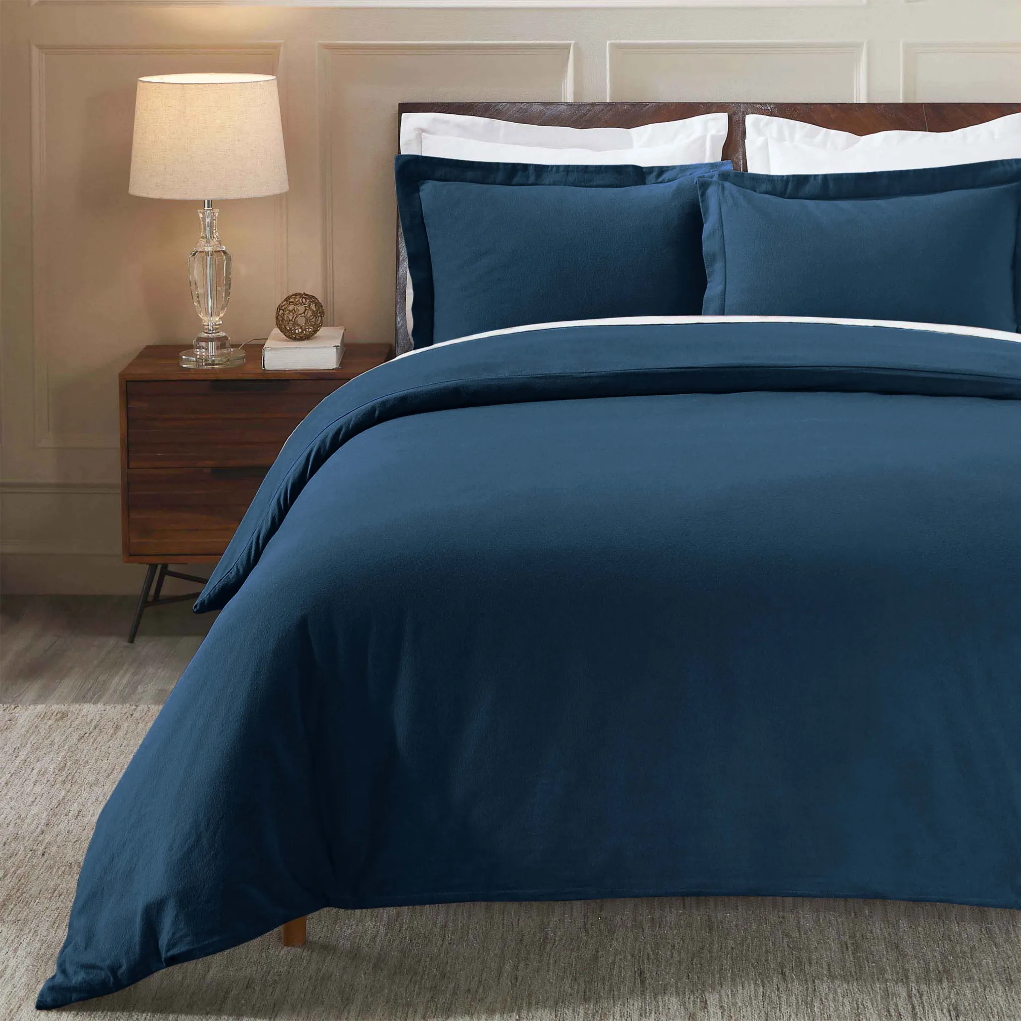 Flannel Cotton Modern Solid Fuzzy Duvet Cover Set With Pillow Shams - Image 70