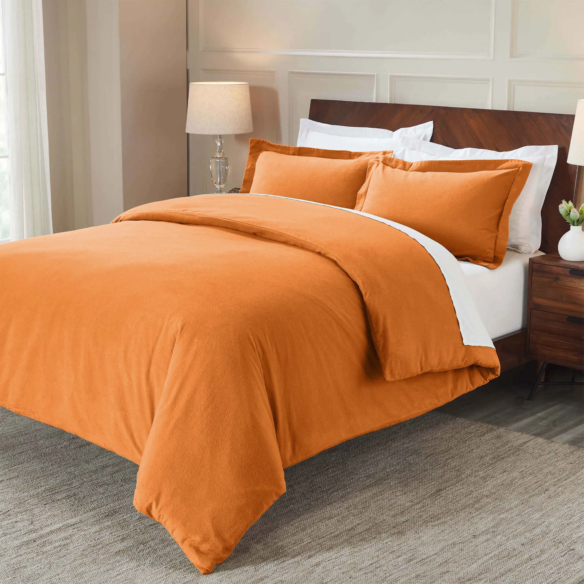Flannel Cotton Modern Solid Fuzzy Duvet Cover Set With Pillow Shams - Image 79