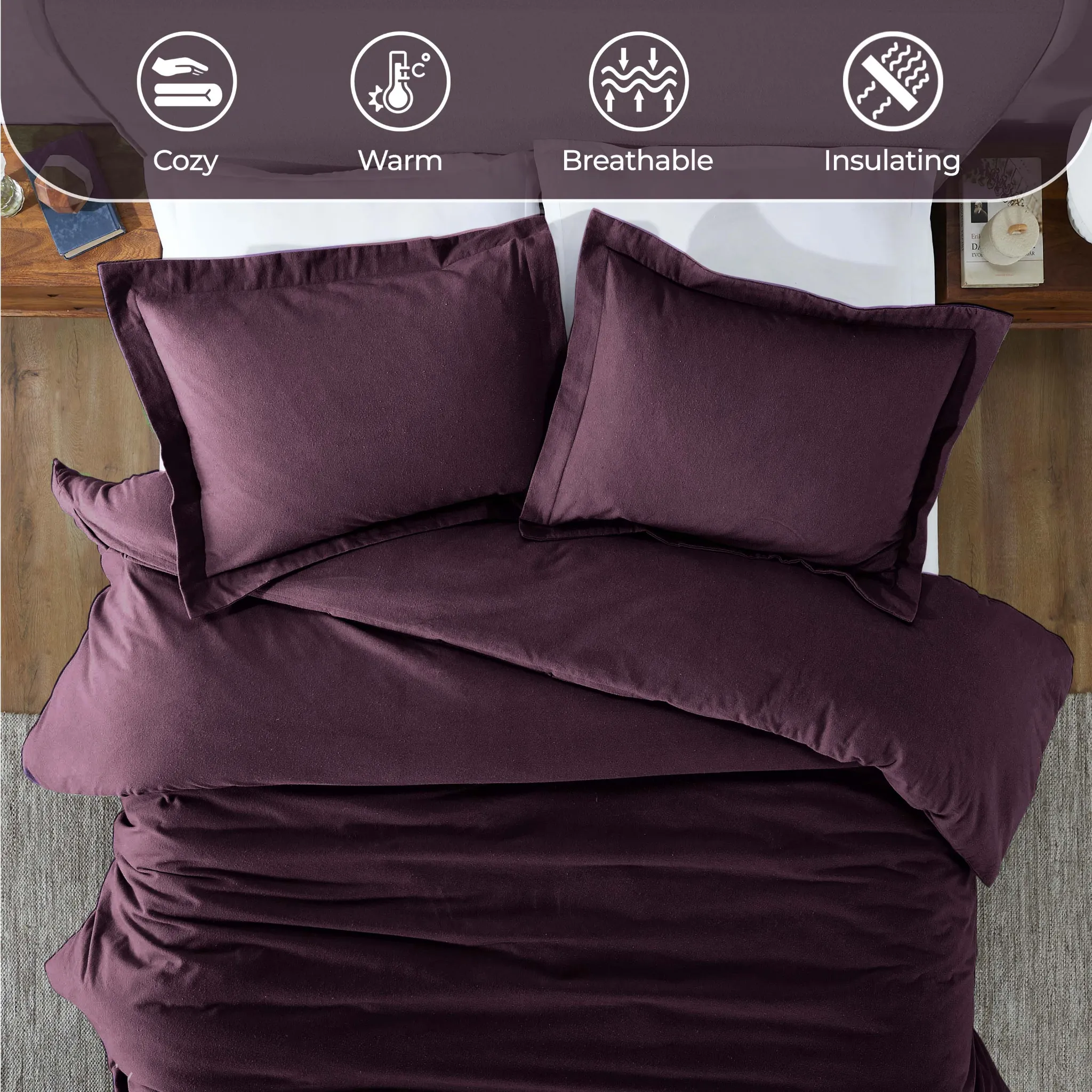 Flannel Cotton Modern Solid Fuzzy Duvet Cover Set With Pillow Shams - Image 82