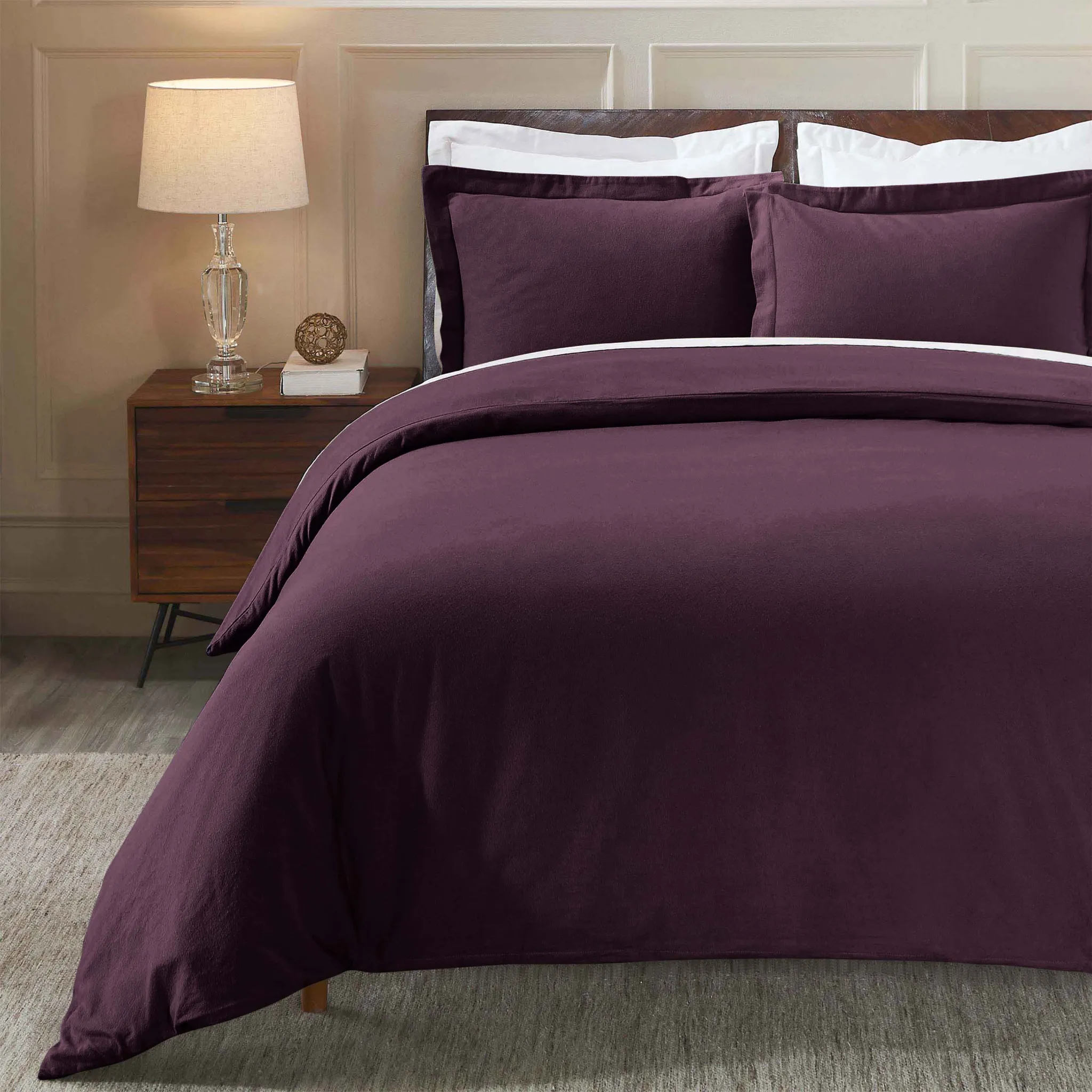 Flannel Cotton Modern Solid Fuzzy Duvet Cover Set With Pillow Shams - Image 87