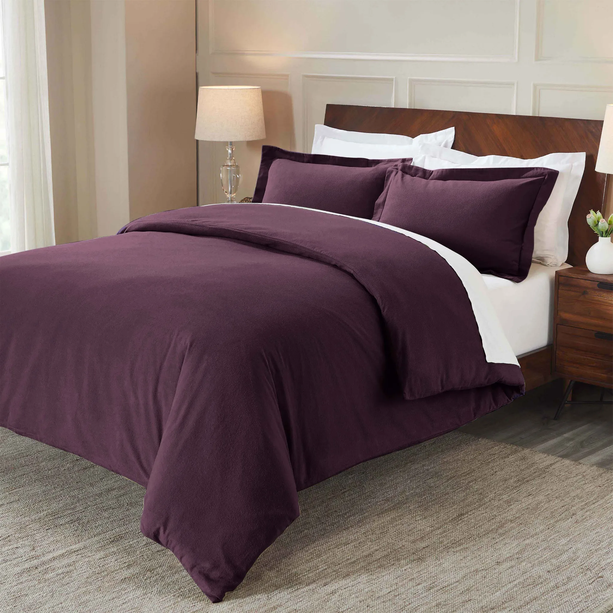 Flannel Cotton Modern Solid Fuzzy Duvet Cover Set With Pillow Shams - Image 88