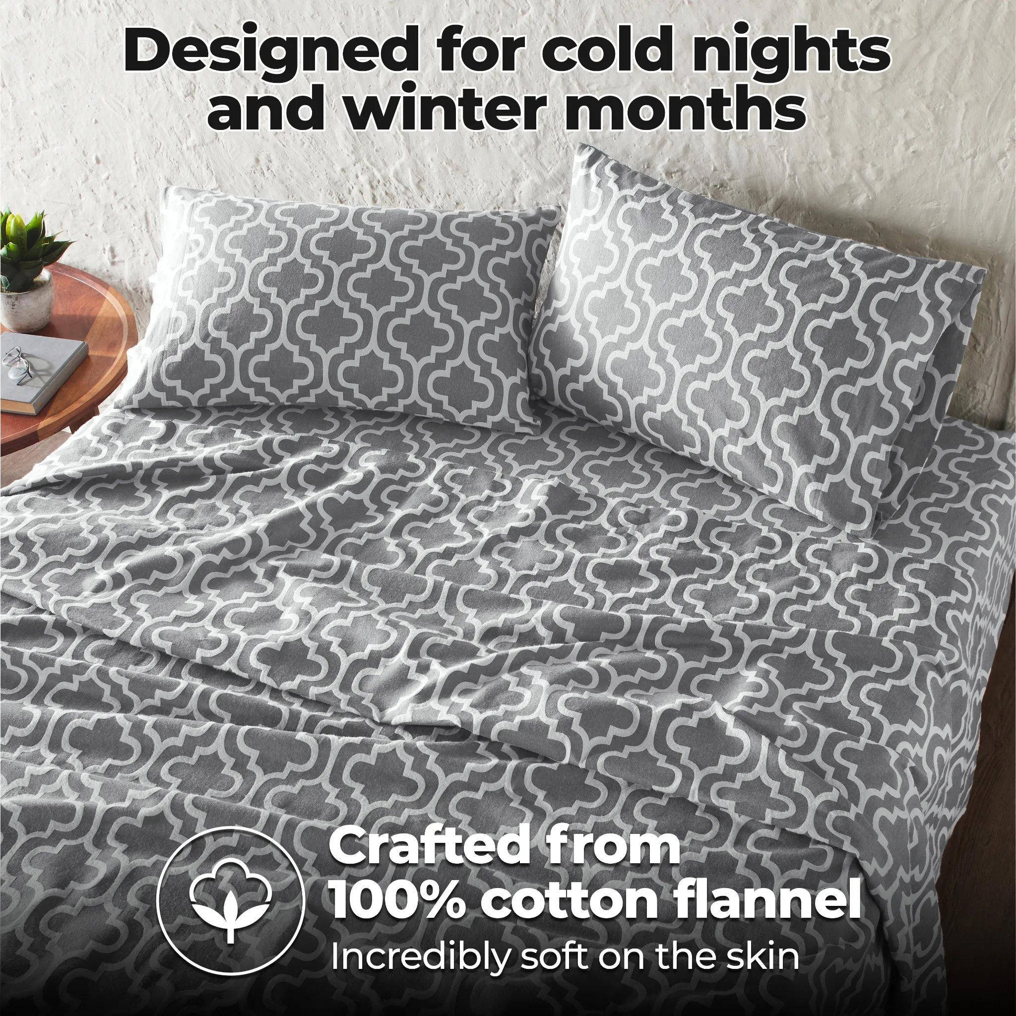 100% Cotton Flannel Trellis Deep Pocket Bed Sheet Set - Image 14