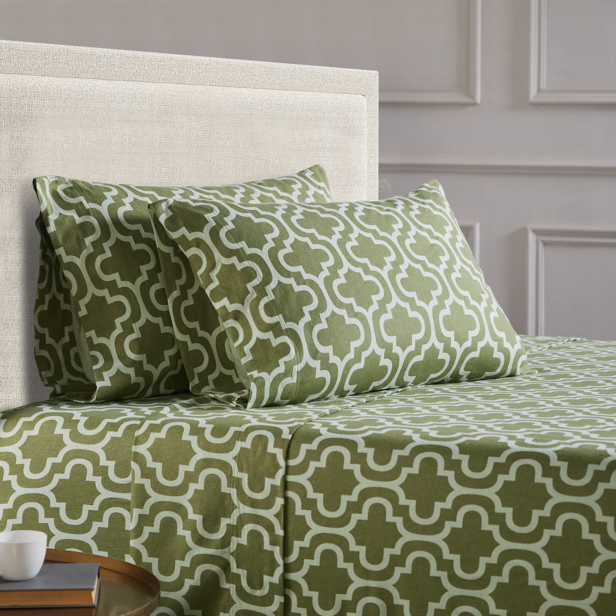 100% Cotton Flannel Trellis Deep Pocket Bed Sheet Set - Image 16