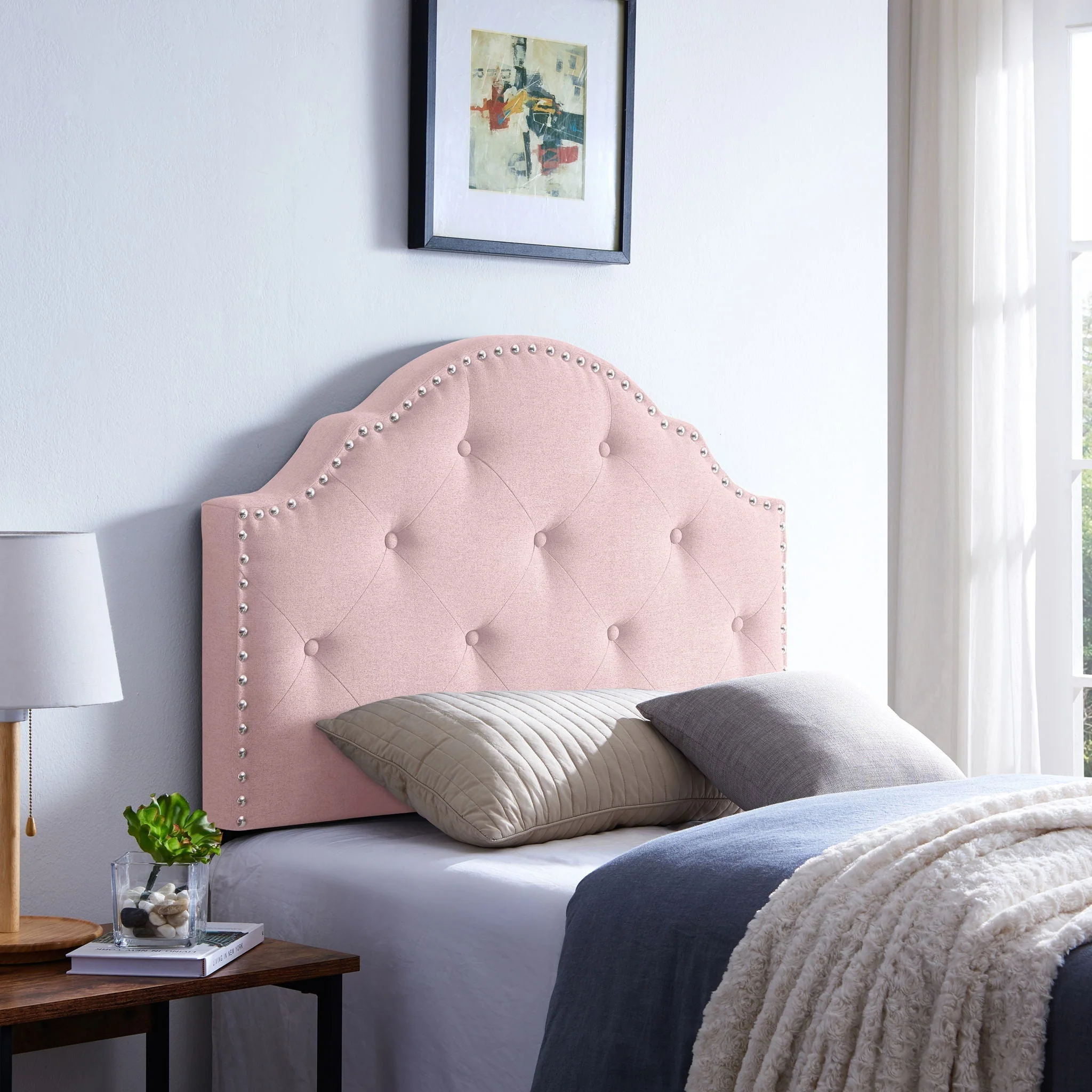Flanner - Contemporary Fabric Upholstered Twin Headboard - Blush - Image 2