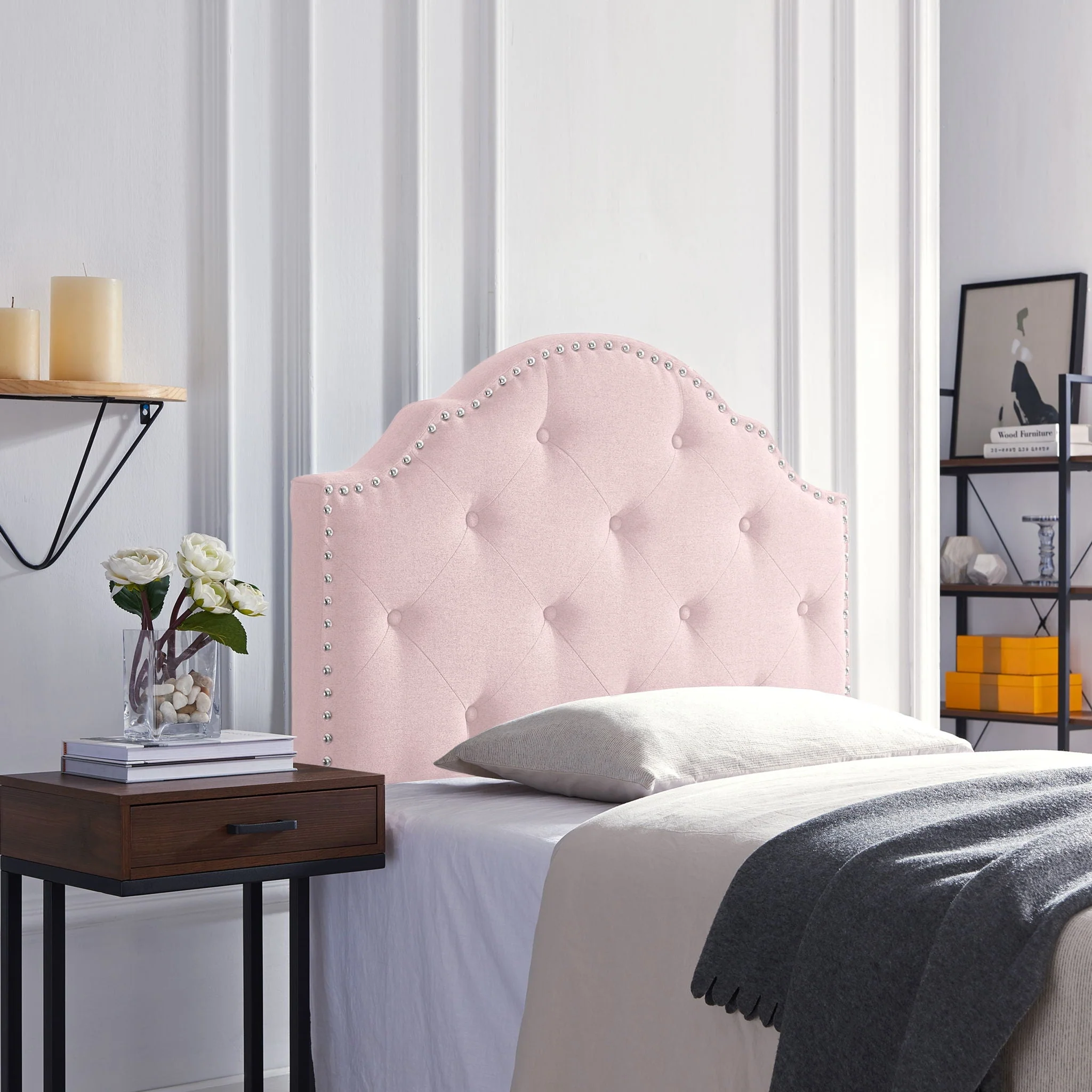 Flanner - Contemporary Fabric Upholstered Twin Headboard - Blush - Image 4